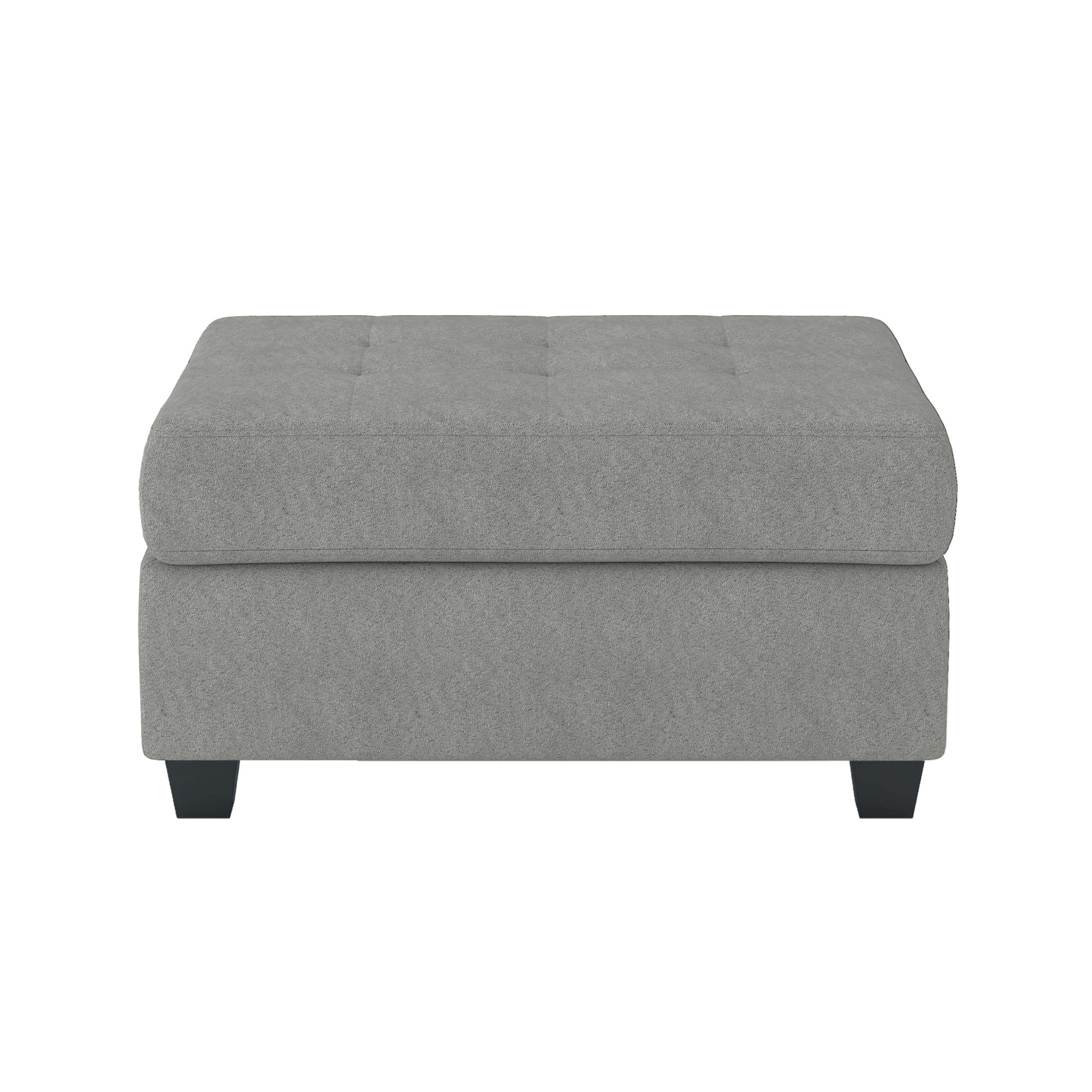 Aston 33 Inch Ottoman, Light Gray Microfiber, Interior Storage, Solid Wood