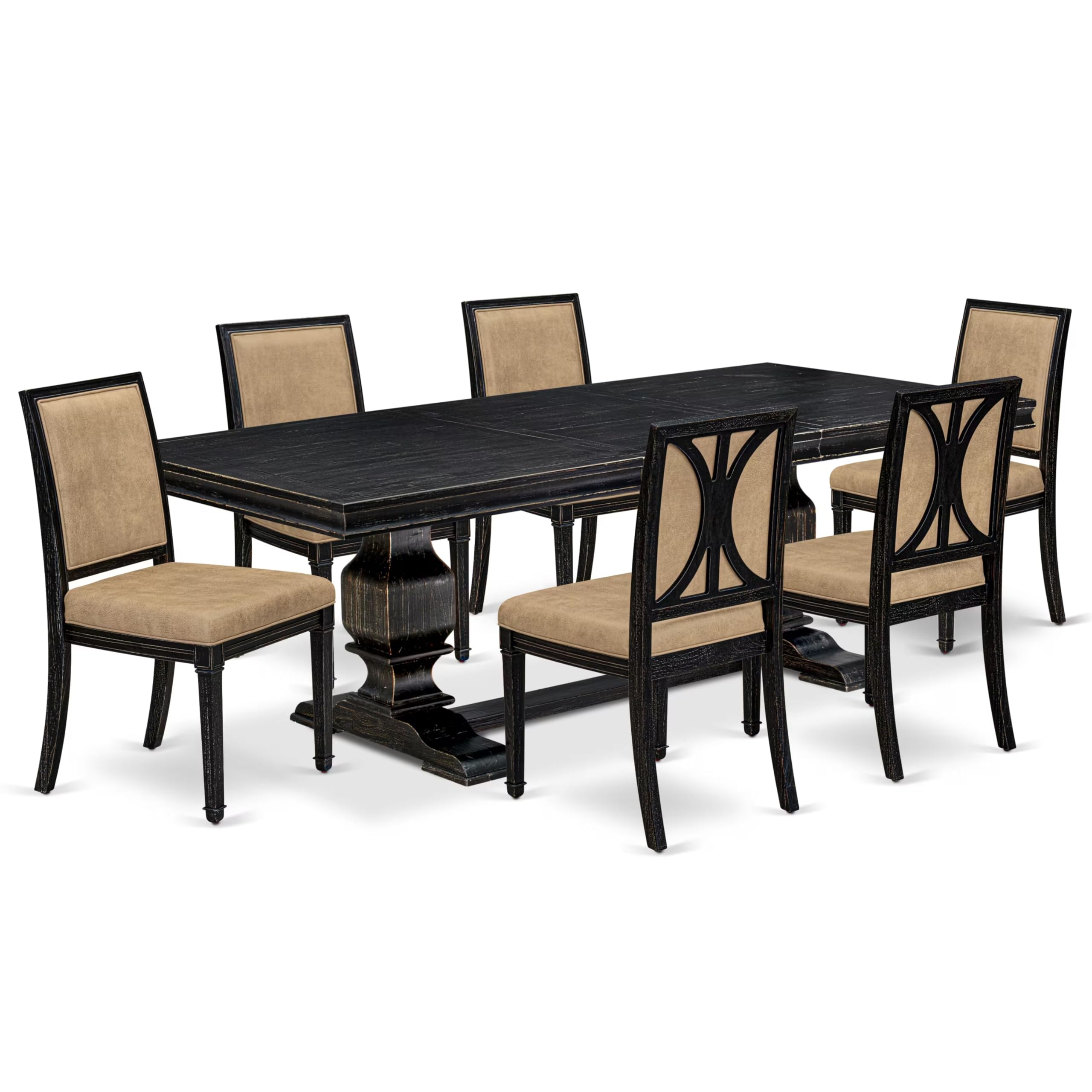 7 piece Modern Dining Table Set of a Kitchen Table and 6 Dark Grey Dinner Chairs