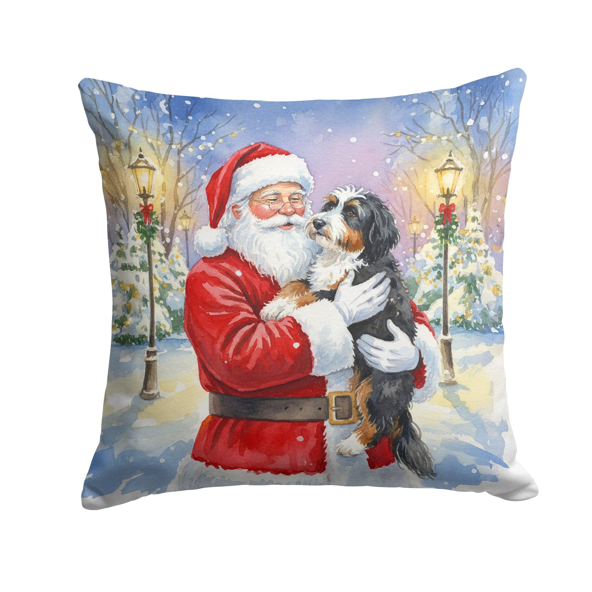 Carolines Treasures Bernedoodle with Santa Claus Throw Pillow Decorative Indoor Outdoor Accent Cushion for Couch, Bed or Patio, 14Hx14W