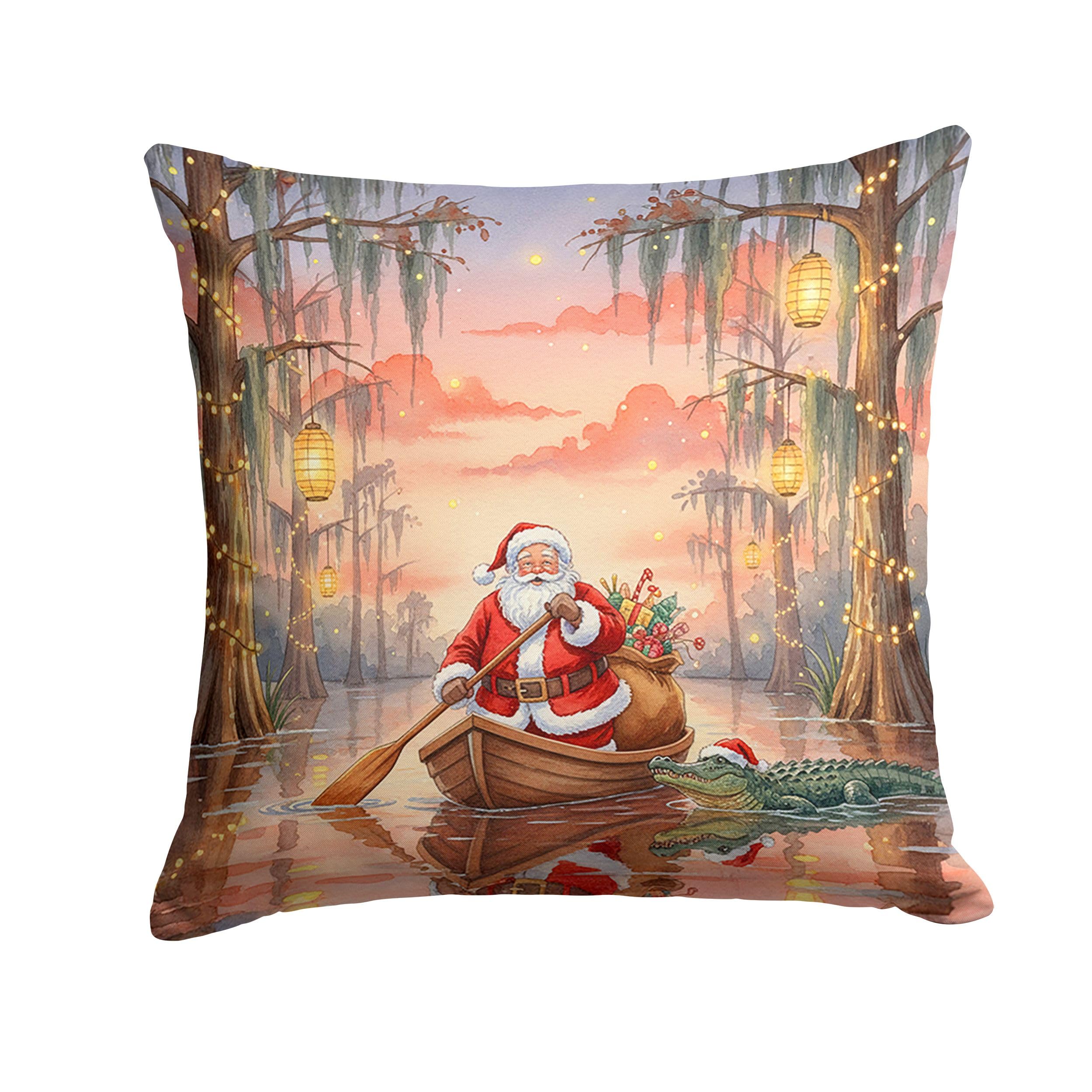Carolines Treasures Cajun Santa Claus in The Pirogue Christmas Throw Pillow Decorative Indoor Outdoor Accent Cushion for Couch, Bed or Patio, 14Hx14W