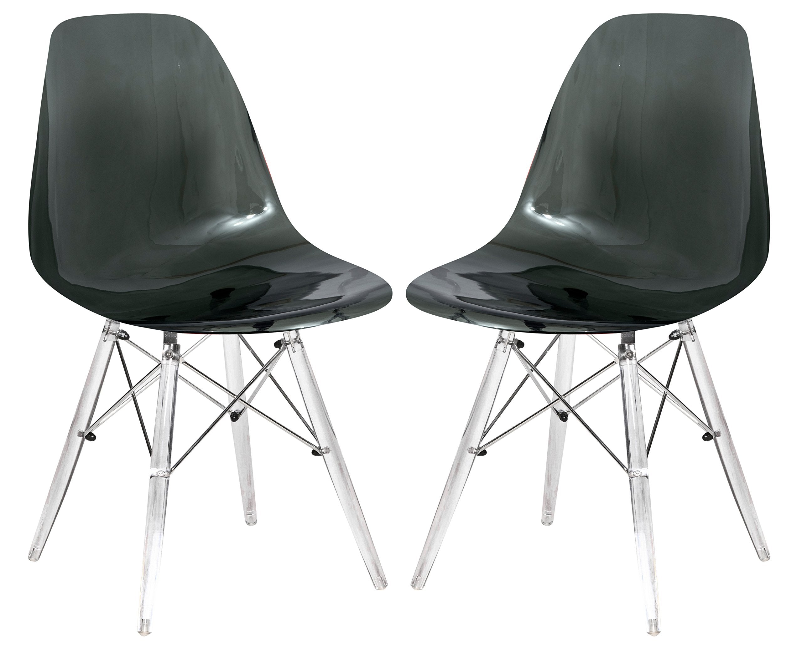 Leisuremod Dover Molded Side Chair With Acrylic Legs Set Of 2 Transparent Black