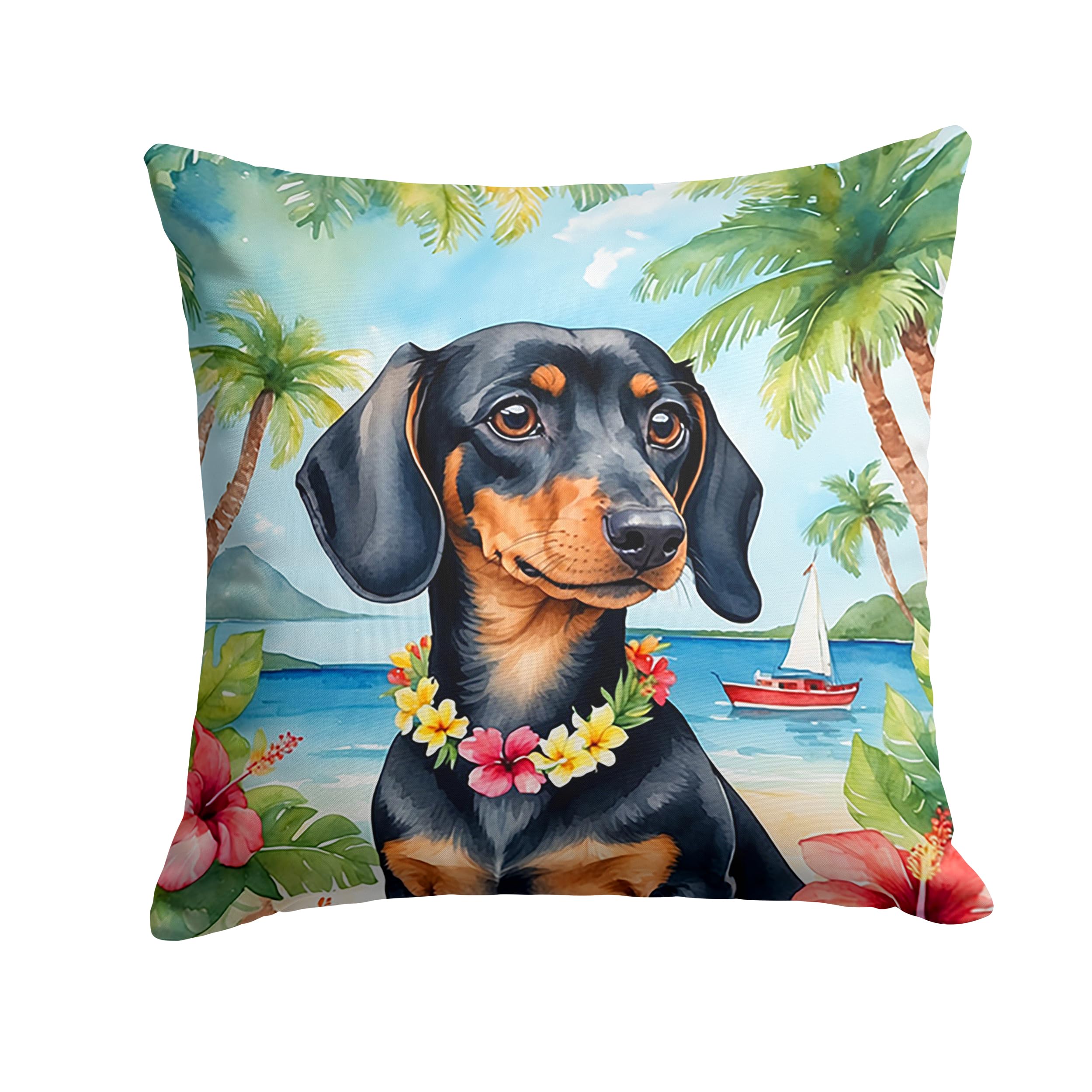 Carolines Treasures Luau Party Decorative Throw Pillow, 18Hx18W, Dachshund 6419