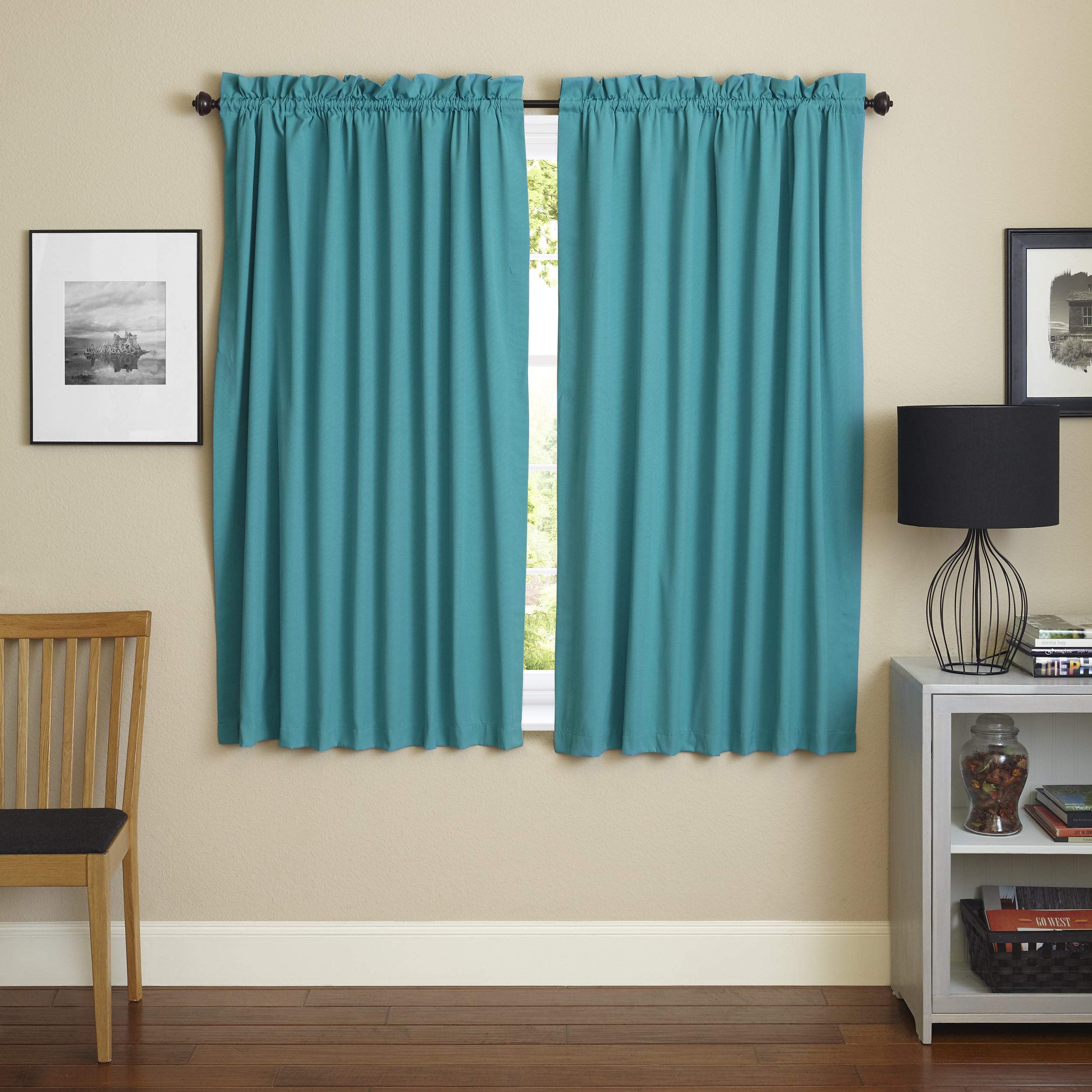 Blazing Needles 63-inch by 52-inch Twill Curtain Panels (Set of 2) - Aqua Blue