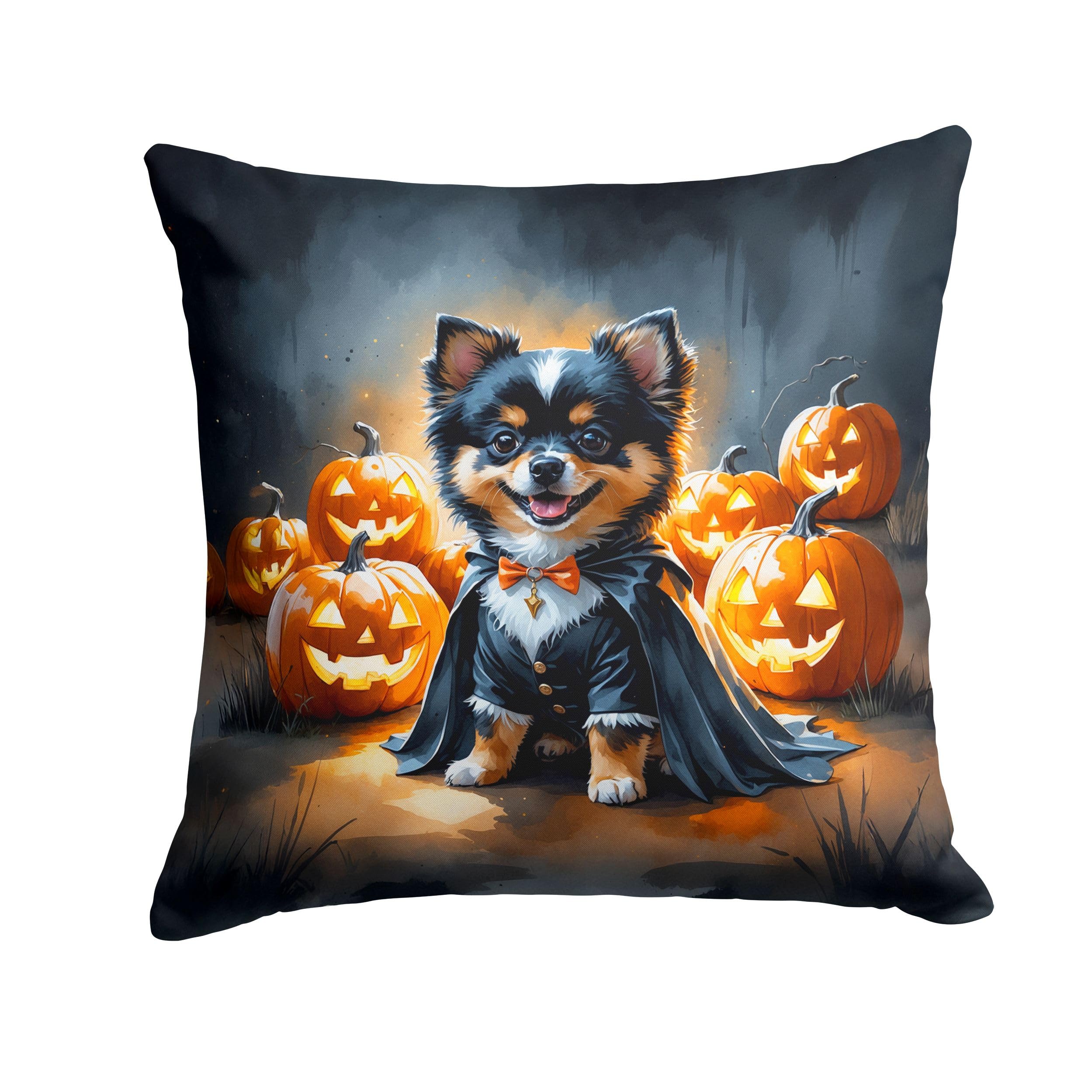 Carolines Treasures Balck and Tan Pomeranian Puppy Halloween Throw Pillow Machine Washable, Indoor Outdoor Decorative Pillow for Couch, Bed or Patio, 18Hx18W