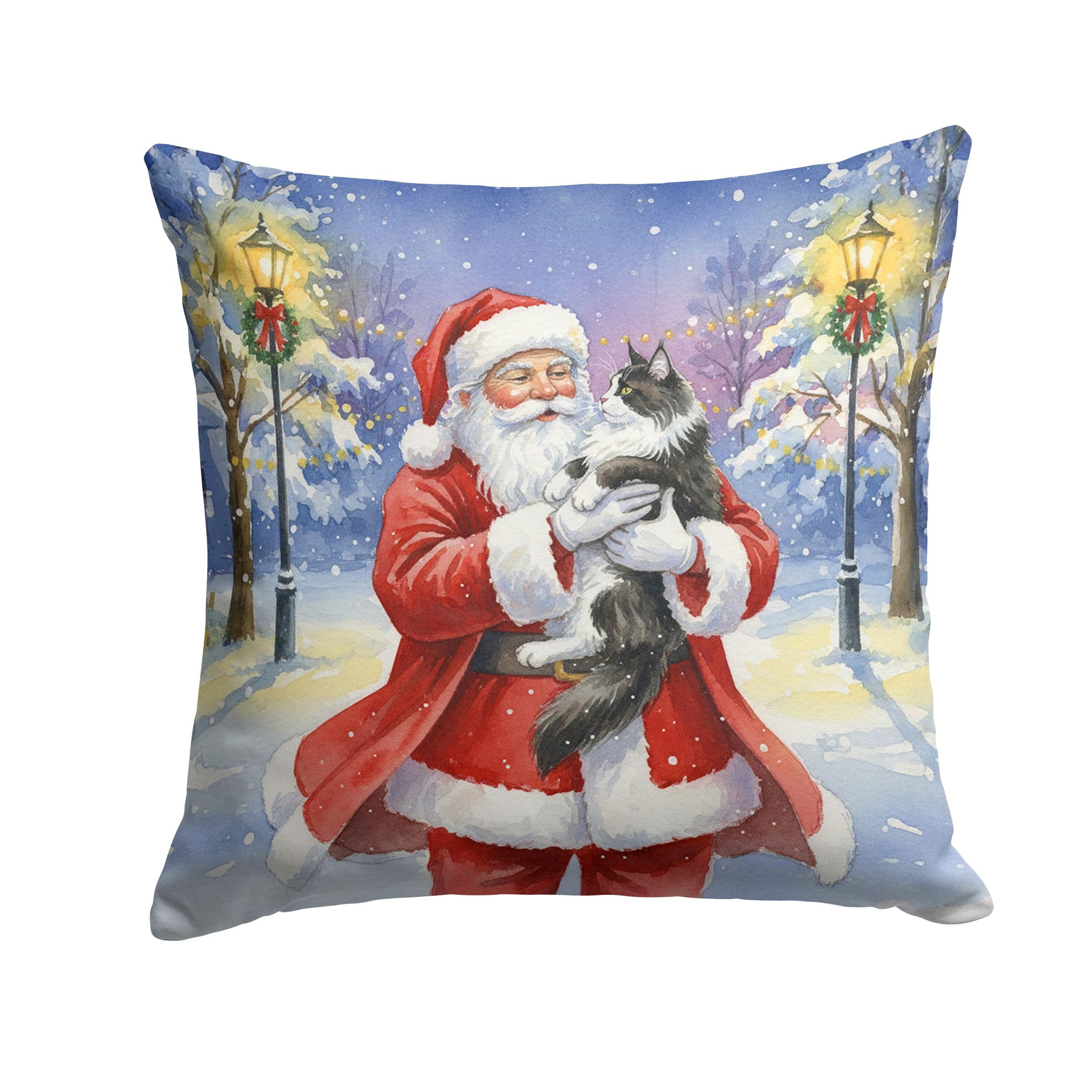 Carolines Treasures MaineCoon Black & White Cat with Santa Claus Throw Pillow Decorative Indoor Outdoor Accent Cushion for Couch, Bed or Patio, 18Hx18W