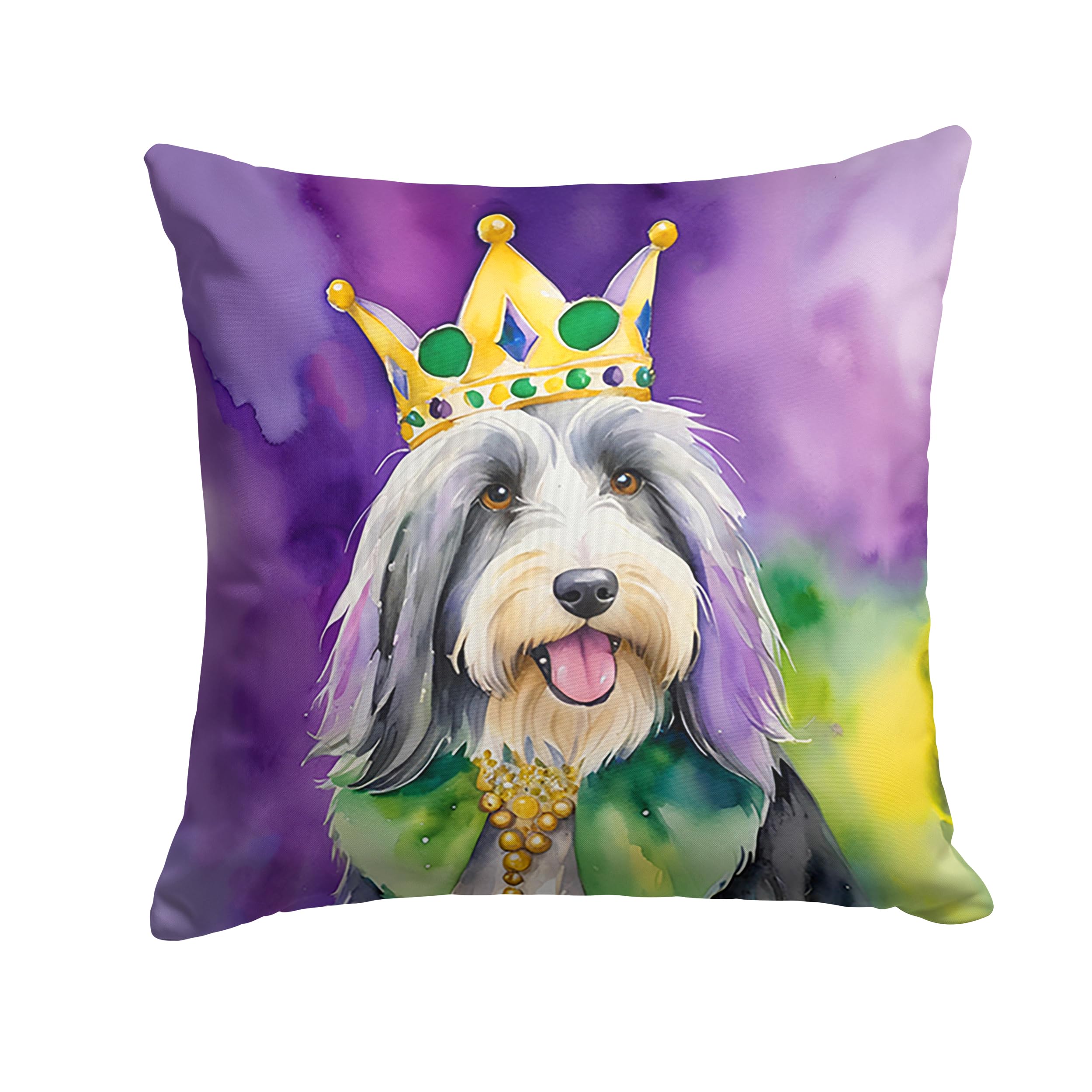 Carolines Treasures Bearded Collie King of Mardi Gras Throw Pillow Machine Washable, Indoor Outdoor Decorative Pillow for Couch, Bed or Patio, 18Hx18W