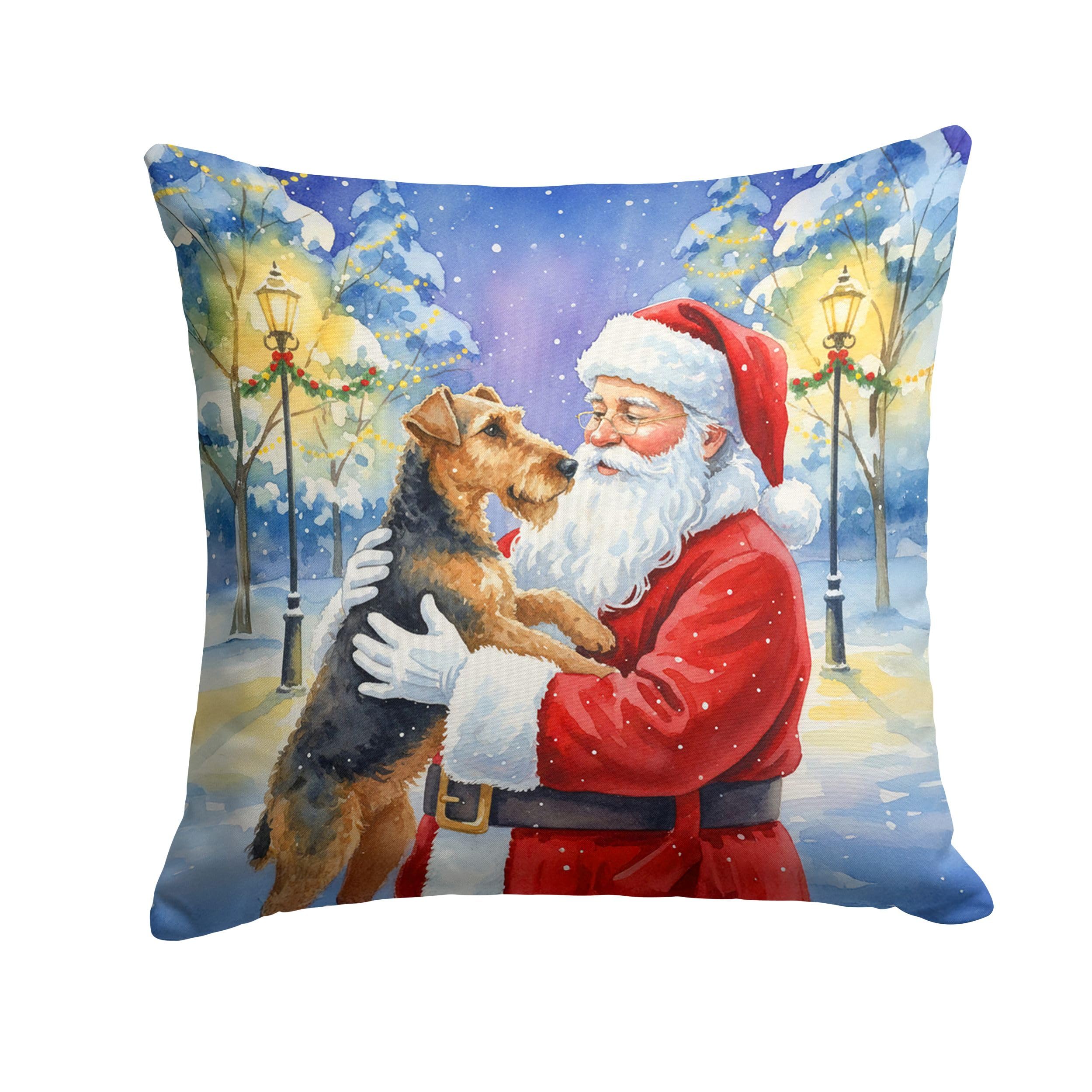 Carolines Treasures Airedale Terrier with Santa Claus Throw Pillow Decorative Indoor Outdoor Accent Cushion for Couch, Bed or Patio, 14Hx14W
