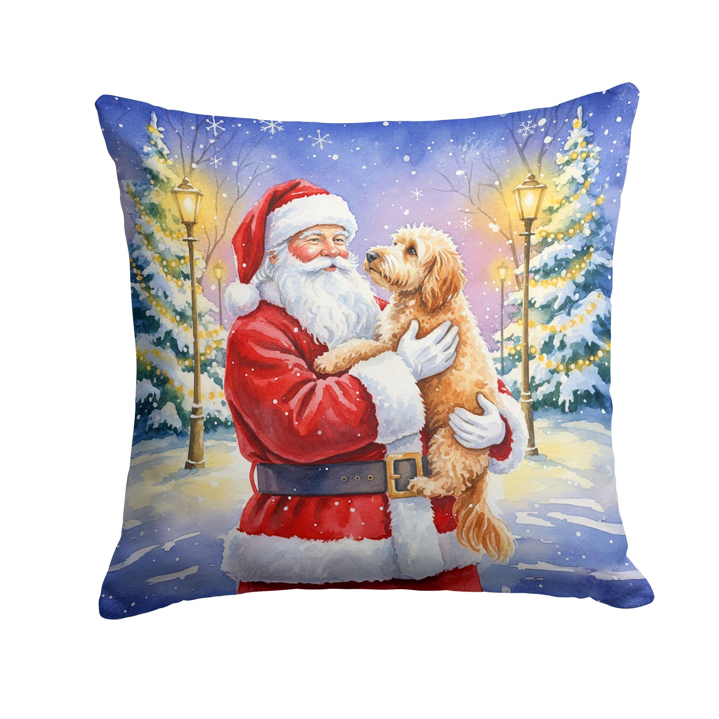 Carolines Treasures Goldendoodle with Santa Claus Throw Pillow Decorative Indoor Outdoor Accent Cushion for Couch, Bed or Patio, 18Hx18W