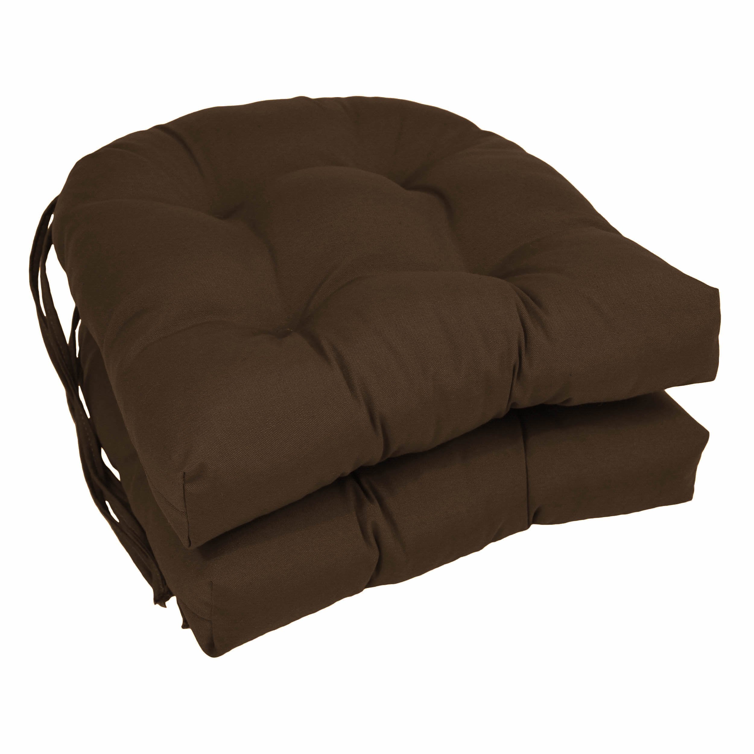 16-inch Solid Twill U-shaped Tufted Chair Cushions (Set of 2) - Chocolate
