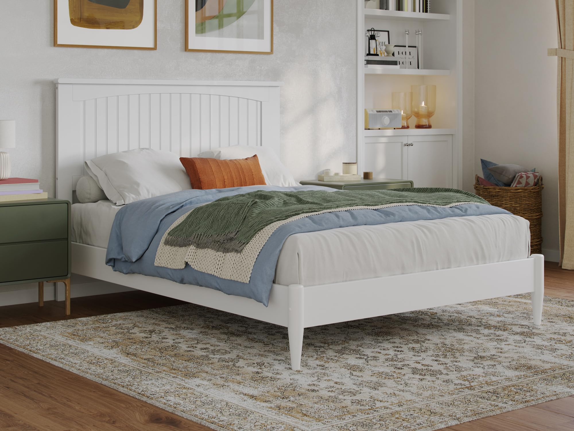 Naples Full Solid Wood Low Profile Platform Bed in White
