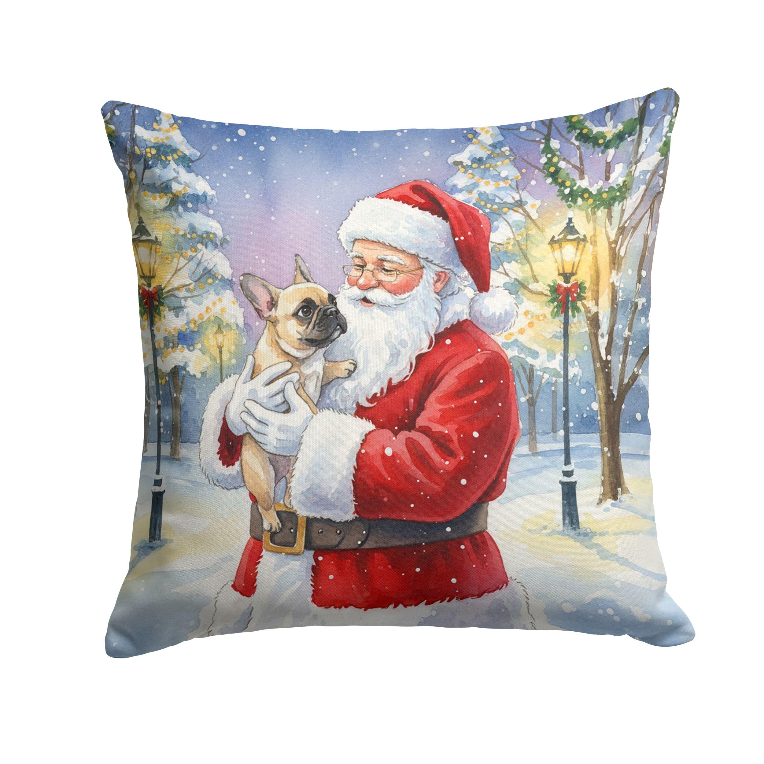 Carolines Treasures French Bulldog with Santa Claus Throw Pillow Decorative Indoor Outdoor Accent Cushion for Couch, Bed or Patio, 14Hx14W