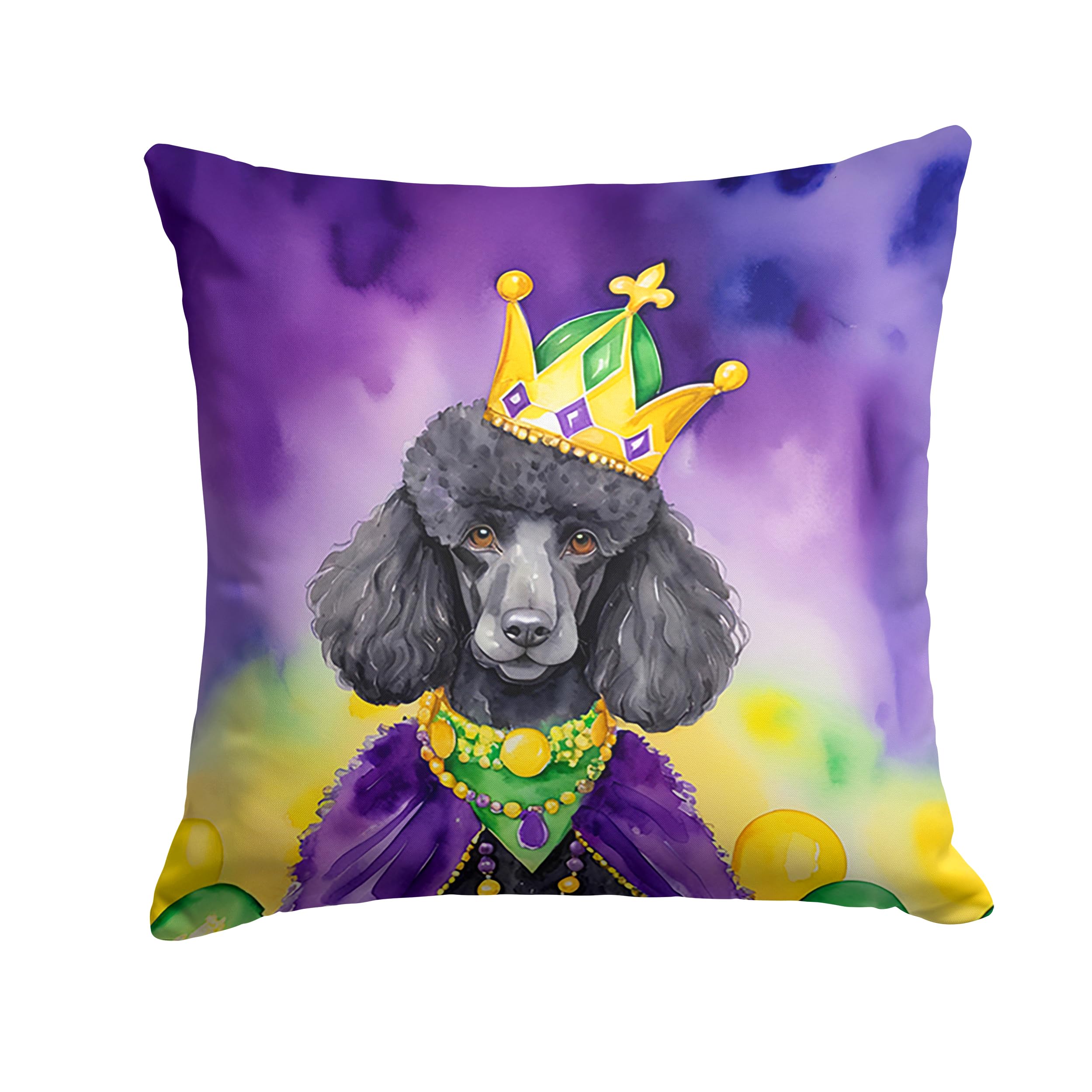 Carolines Treasures Black Poodle King of Mardi Gras Throw Pillow Machine Washable, Indoor Outdoor Decorative Pillow for Couch, Bed or Patio, 18Hx18W