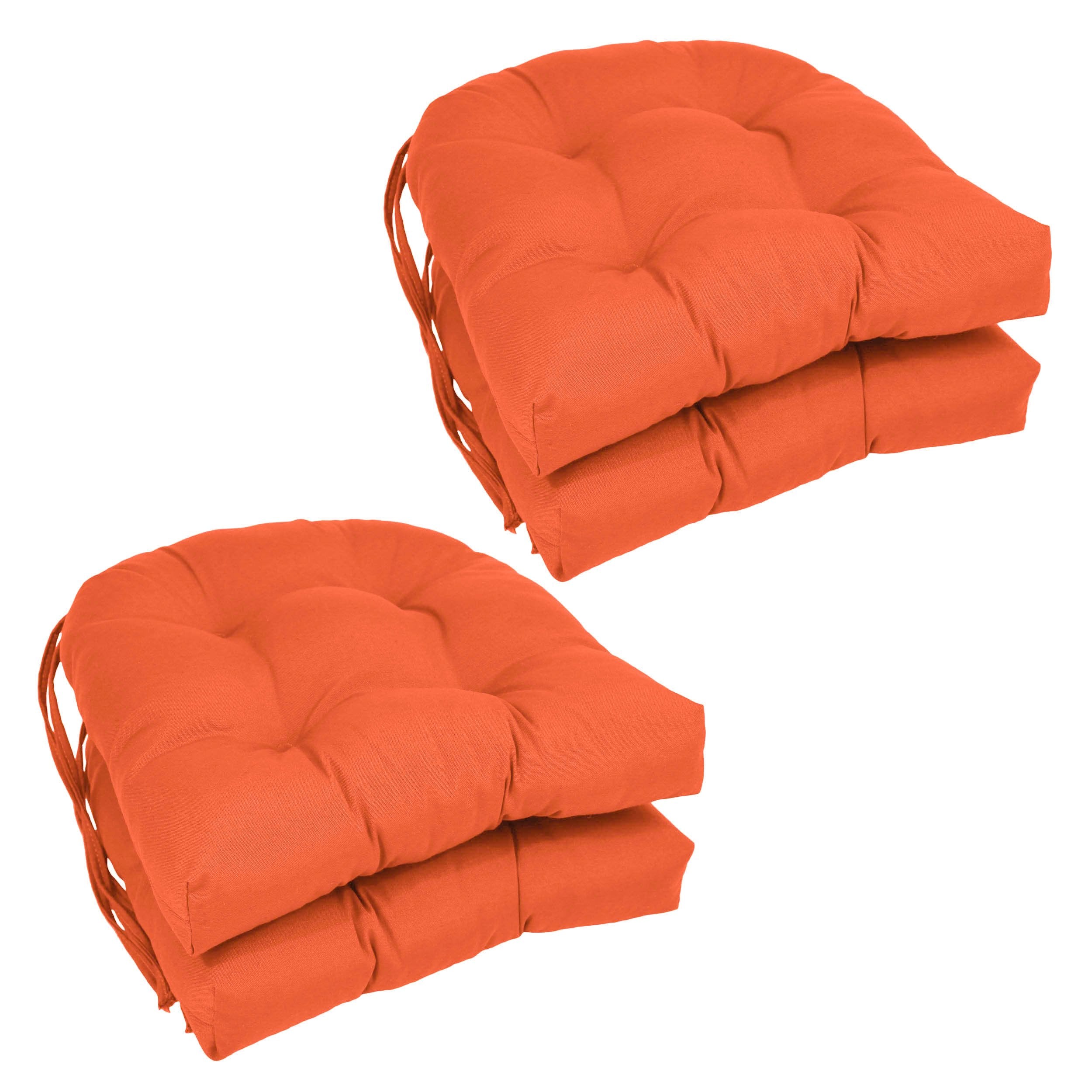 16-inch Solid Twill U-shaped Tufted Chair Cushions (Set of 4) - Tangerine Dream