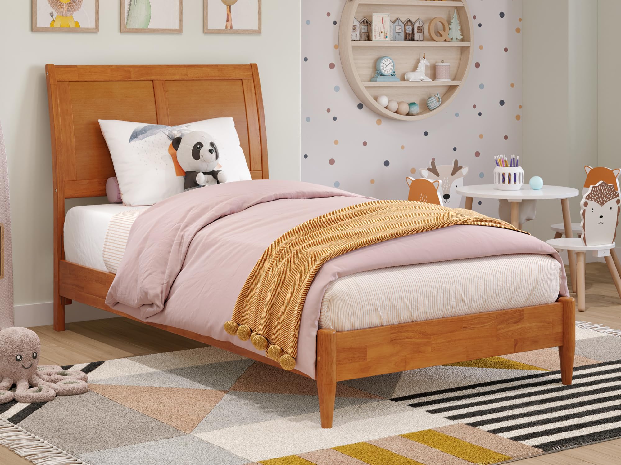 Valencia Twin Solid Wood Low Profile Sleigh Platform Bed in Light Toffee