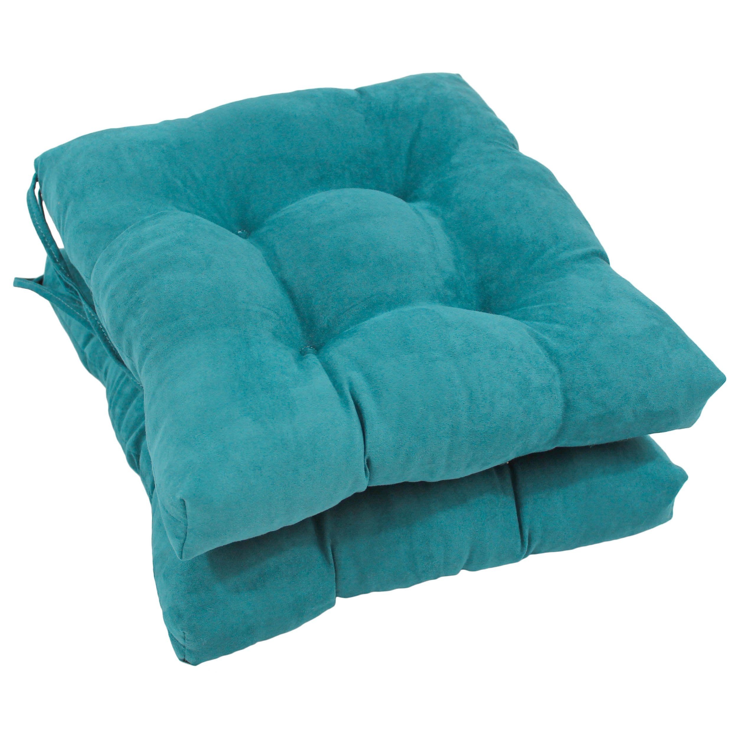 16-inch Solid Micro Suede Square Tufted Chair Cushions (Set of 2) - Aqua Blue