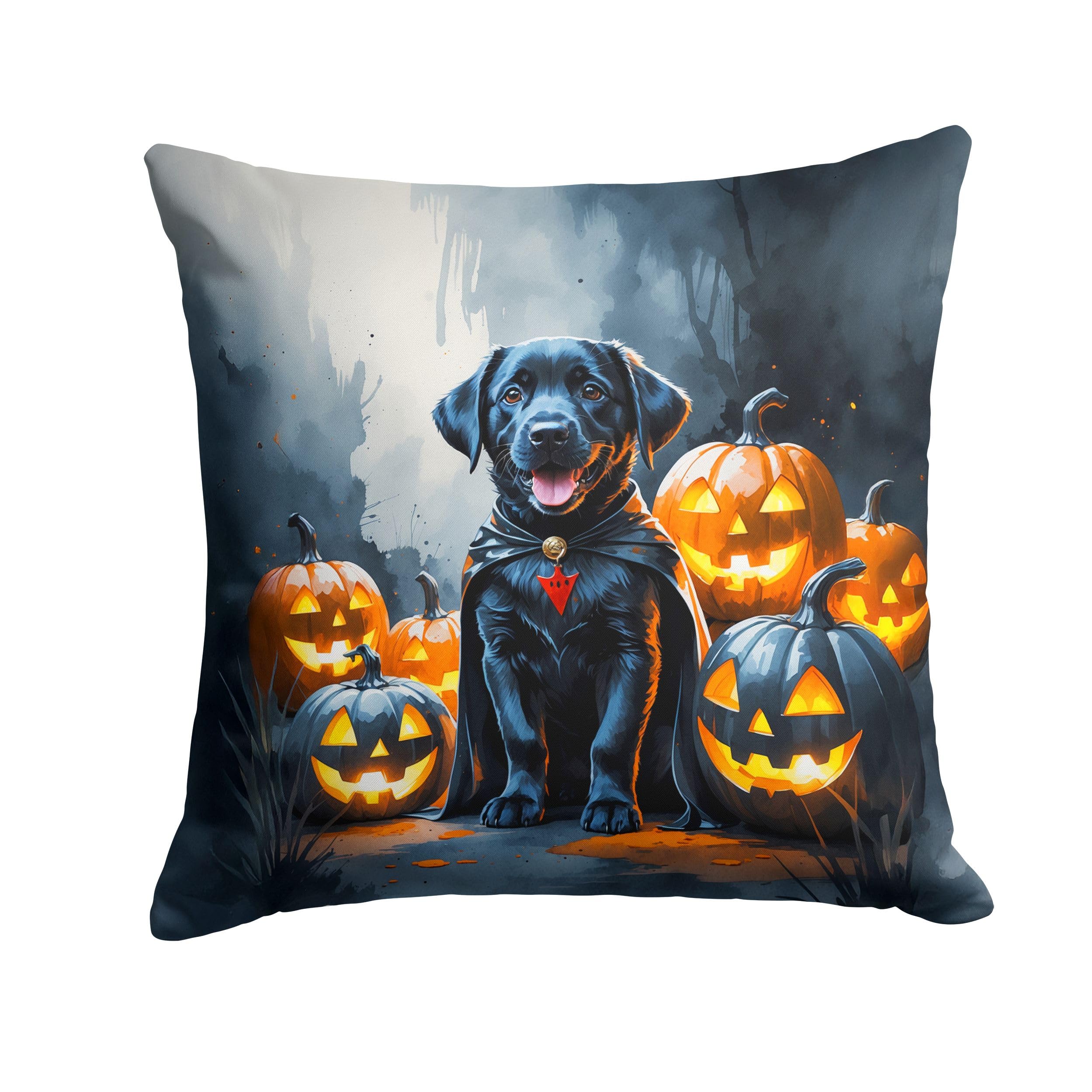 Carolines Treasures Black Labrador Retriever Puppy Halloween Throw Pillow Machine Washable, Indoor Outdoor Decorative Pillow for Couch, Bed or Patio, 14Hx14W