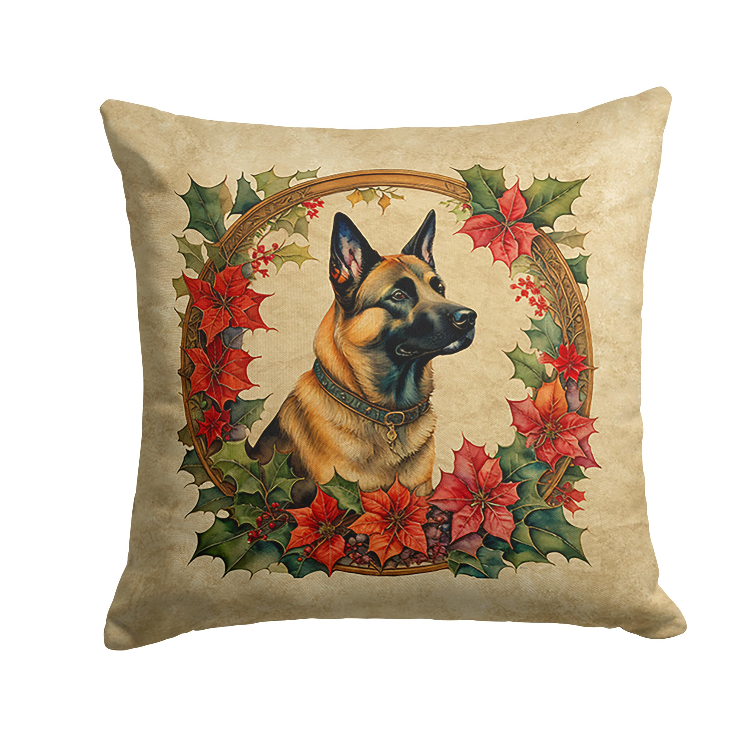 Belgian Malinois Christmas Flowers Throw Pillow