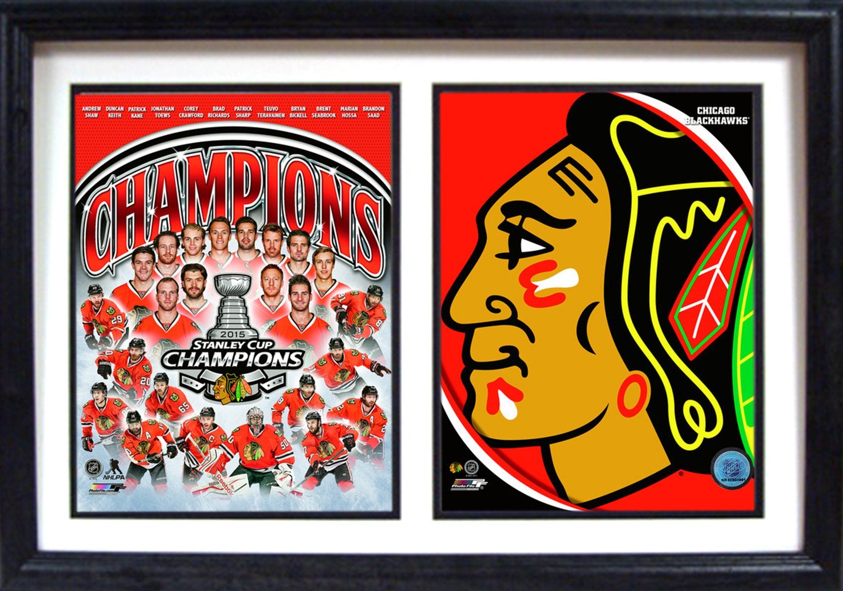 12x18 Double Frame - 2015 Stanley Cup Champions Chicago Blackhawks Logo