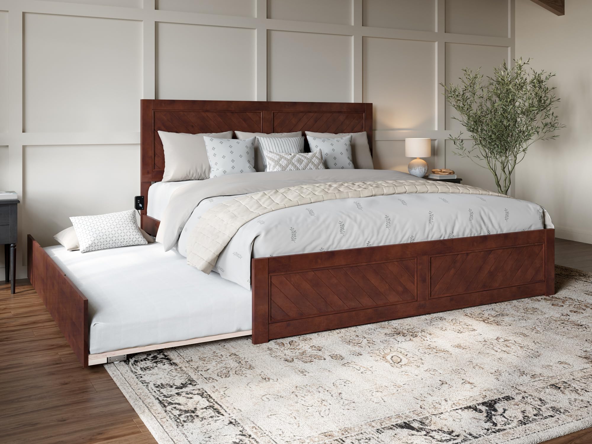Canyon King Platform Bed with Matching Footboard and Twin XL Trundle in Walnut