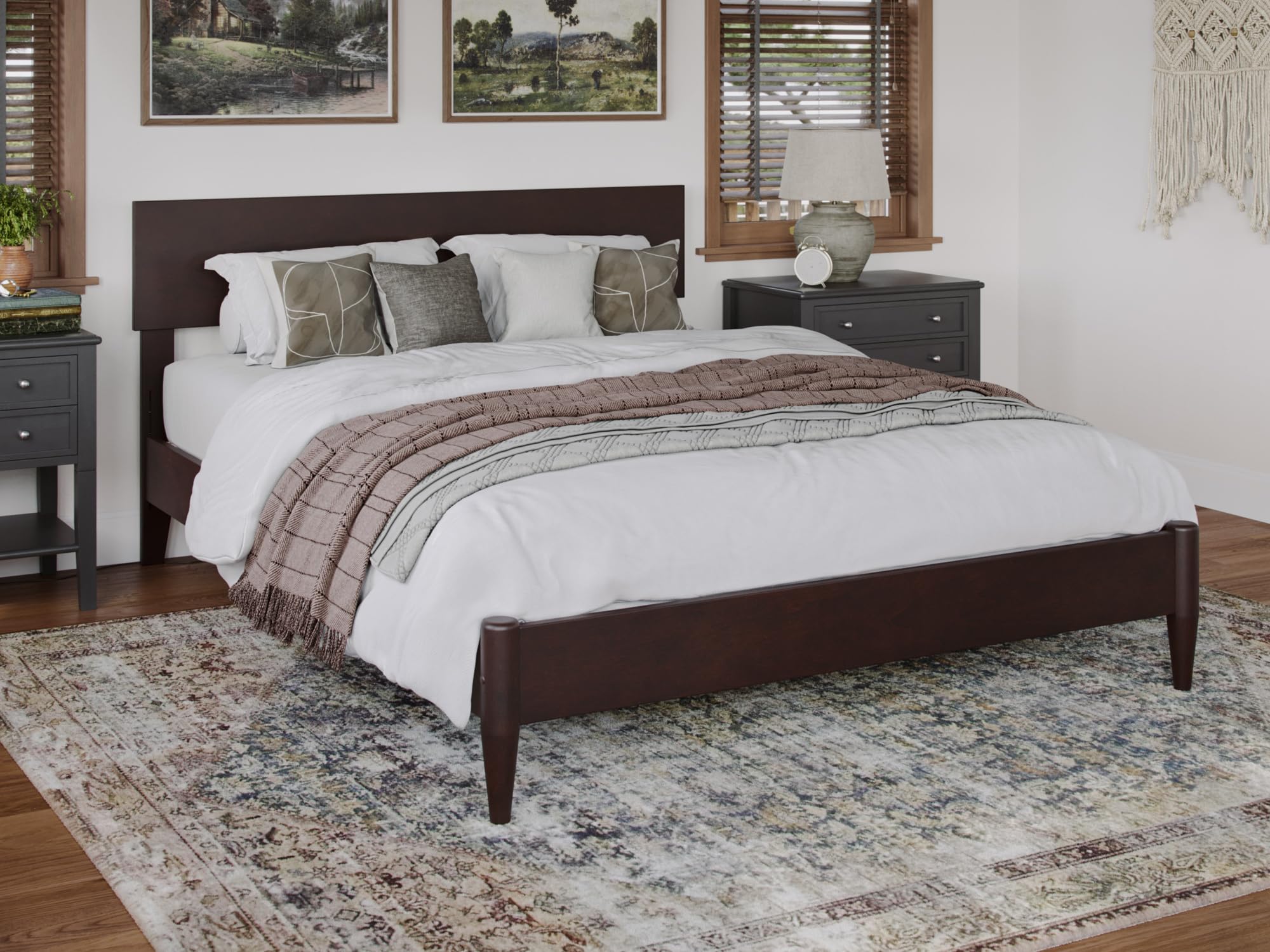 Aria Full Solid Wood Modern Low Profile Platform Bed in Espresso