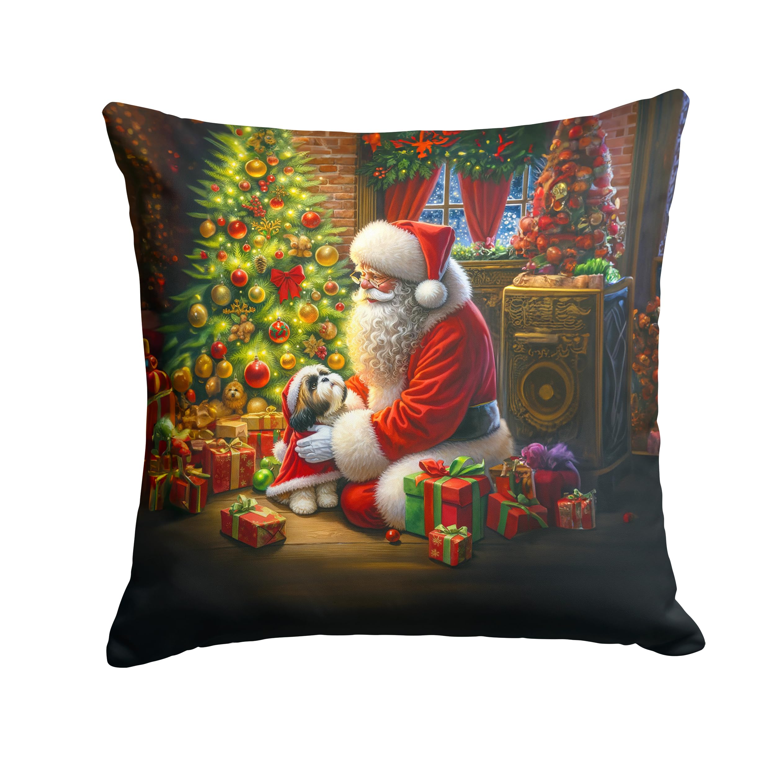 Carolines Treasures Shih Tzu and Santa Claus Throw Pillow Machine Washable, Indoor Outdoor Decorative Pillow for Couch, Bed or Patio, 18Hx18W