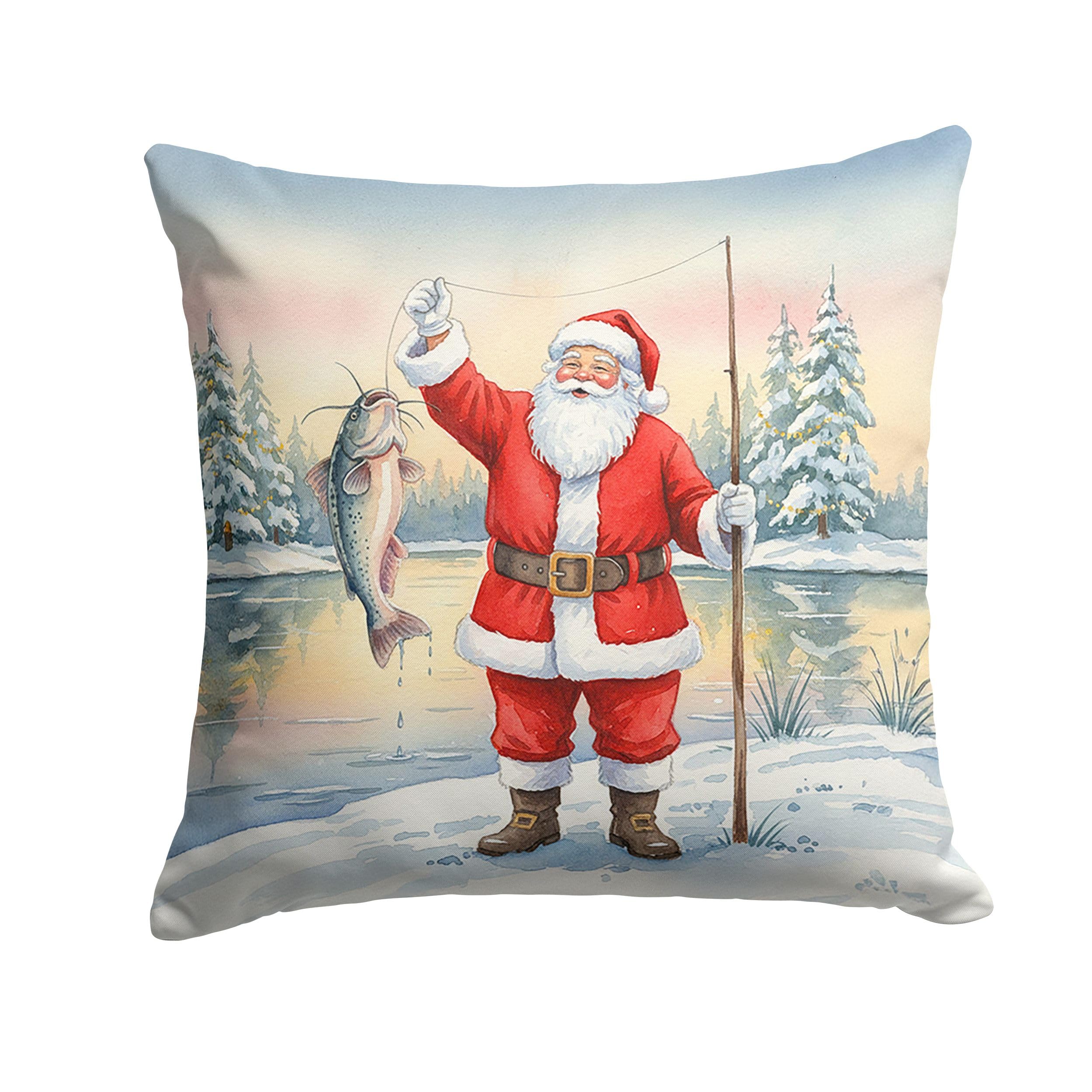 Carolines Treasures Fishing Santa Claus with Catfish Christmas Throw Pillow Decorative Indoor Outdoor Accent Cushion for Couch, Bed or Patio, 18Hx18W