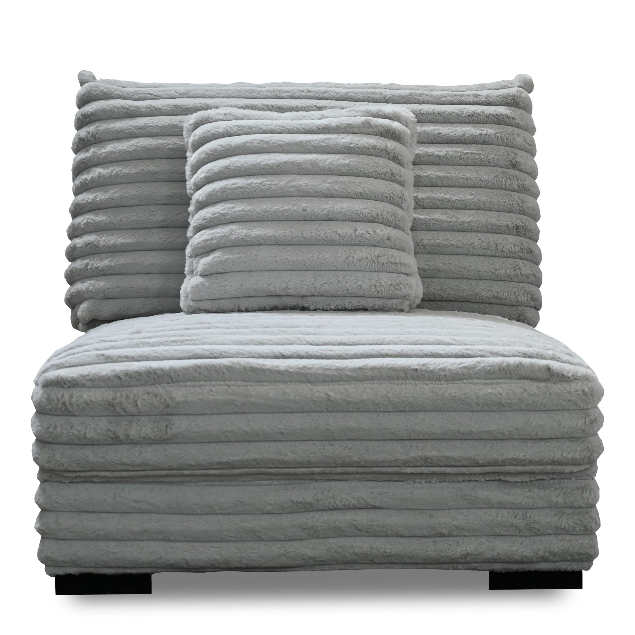 Ezo Armless Accent Chair, Gray Polyester Corduroy, Soft Cushioned