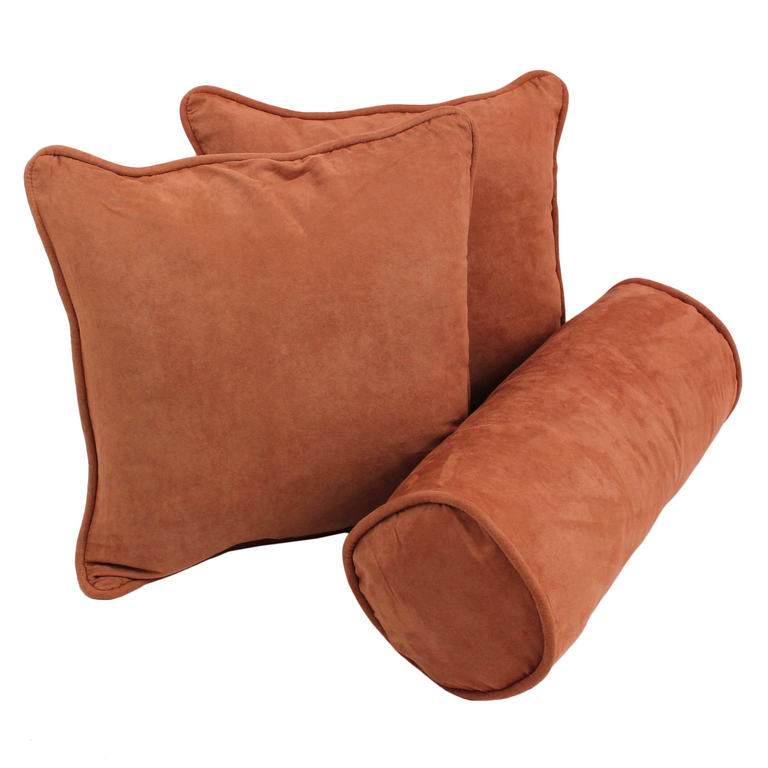 Double-corded Solid Microsuede Throw Pillows with Inserts (Set of 3) - Spice