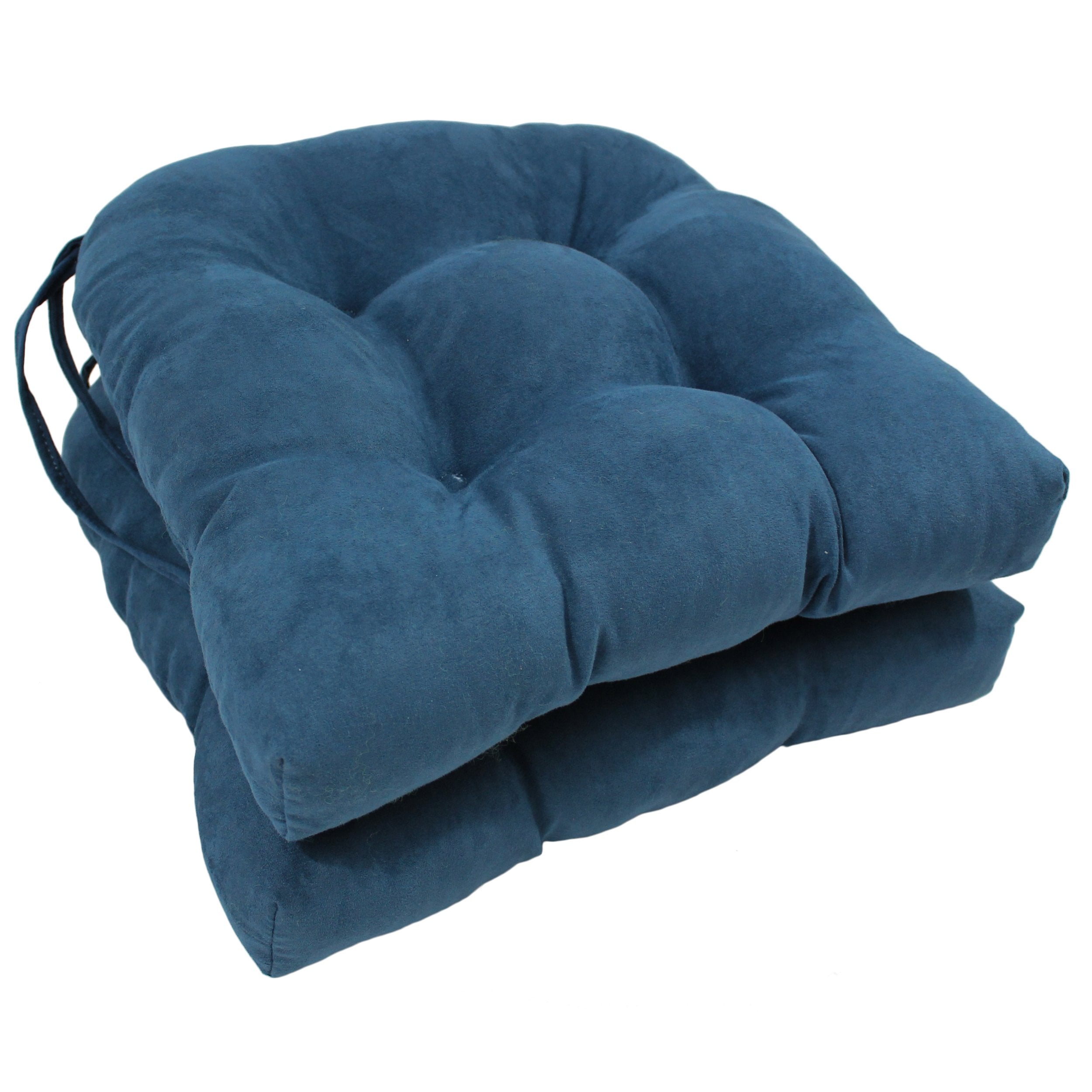 16-inch Solid Microsuede U-shaped Tufted Chair Cushions (Set of 2) - Indigo