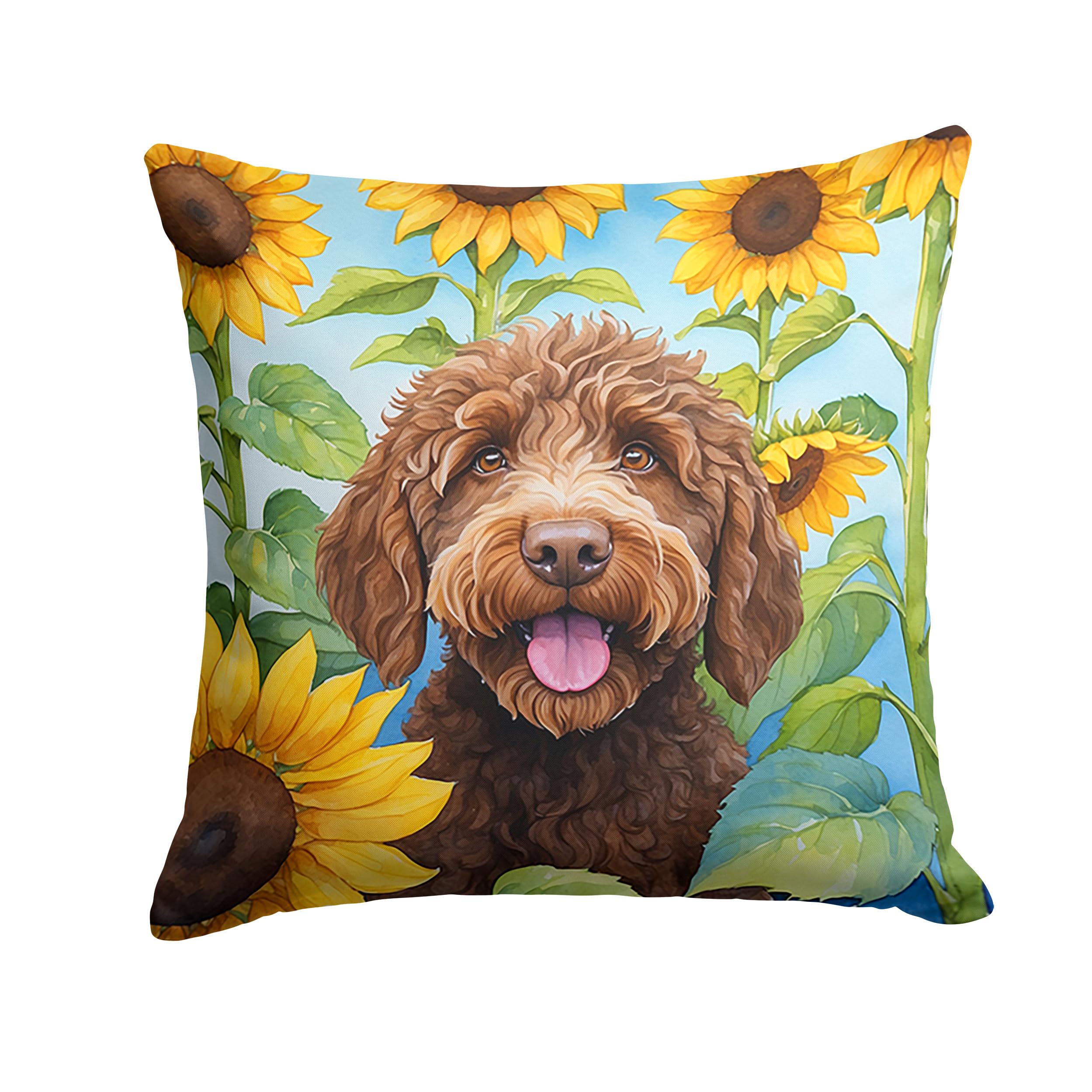 Carolines Treasures in Sunflowers Throw Pillow, 18Hx18W, Labradoodle 6112