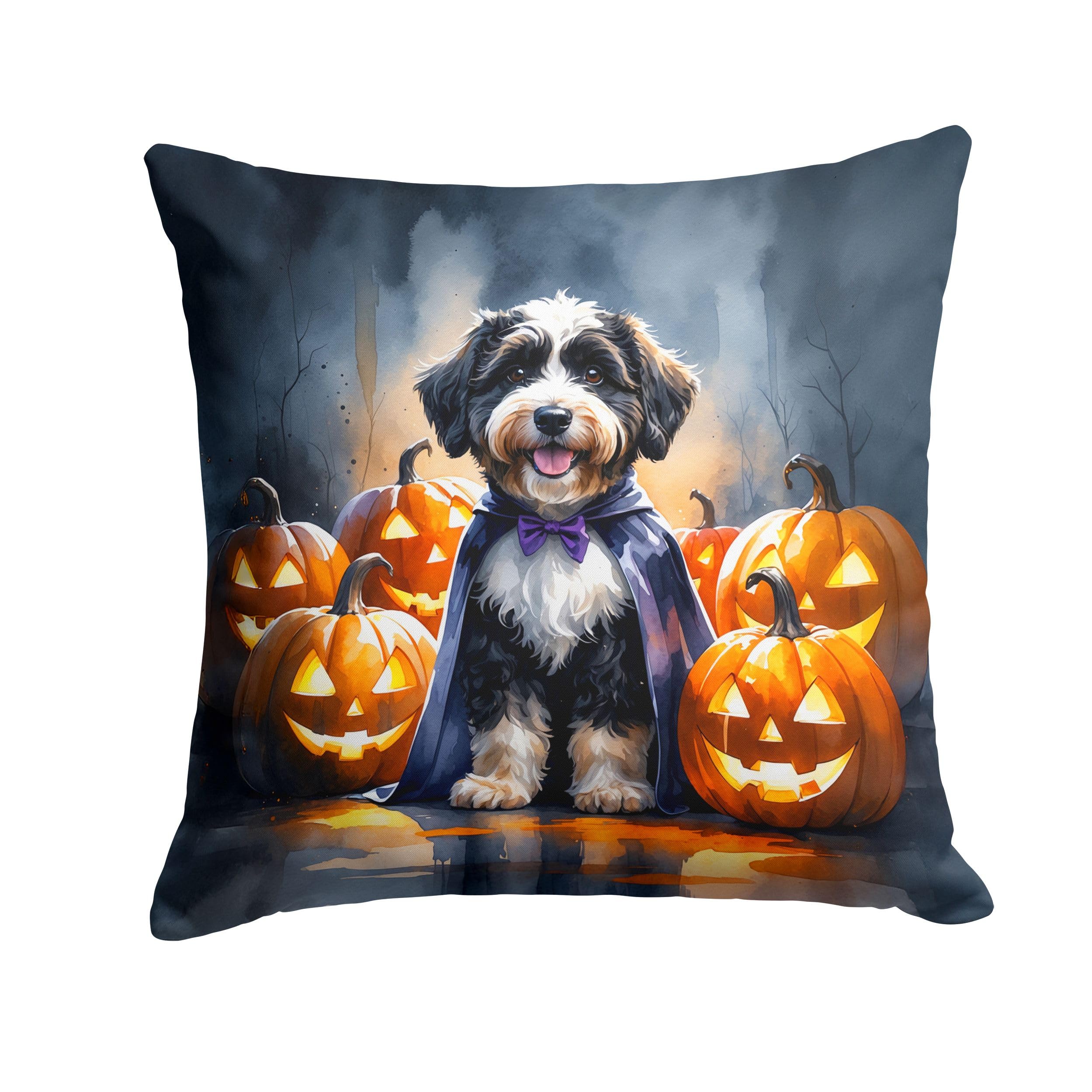Carolines Treasures Bernedoodle Puppy Halloween Throw Pillow Machine Washable, Indoor Outdoor Decorative Pillow for Couch, Bed or Patio, 18Hx18W