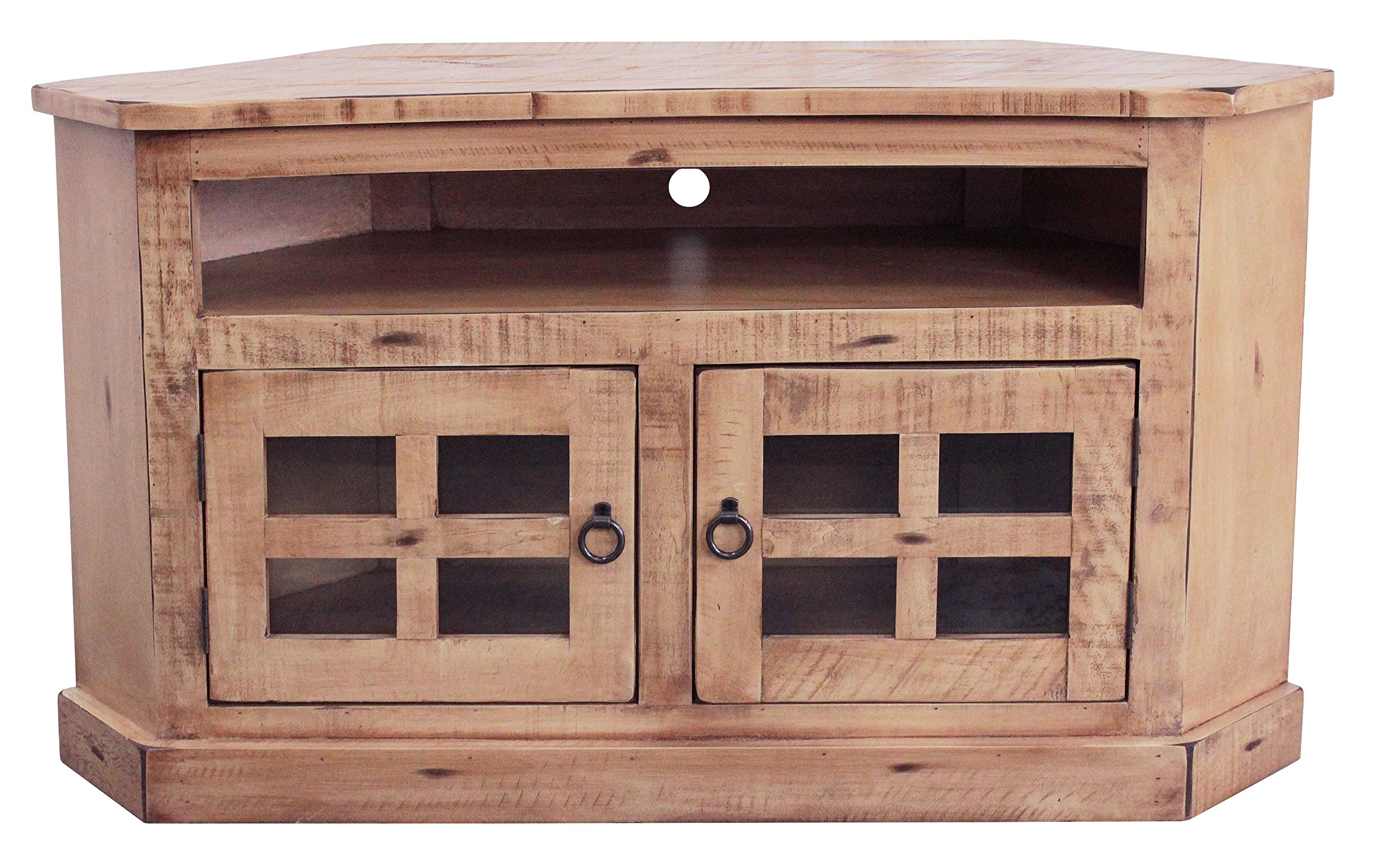 Rustic Curve Corner TV Stand in Rustic Seashell