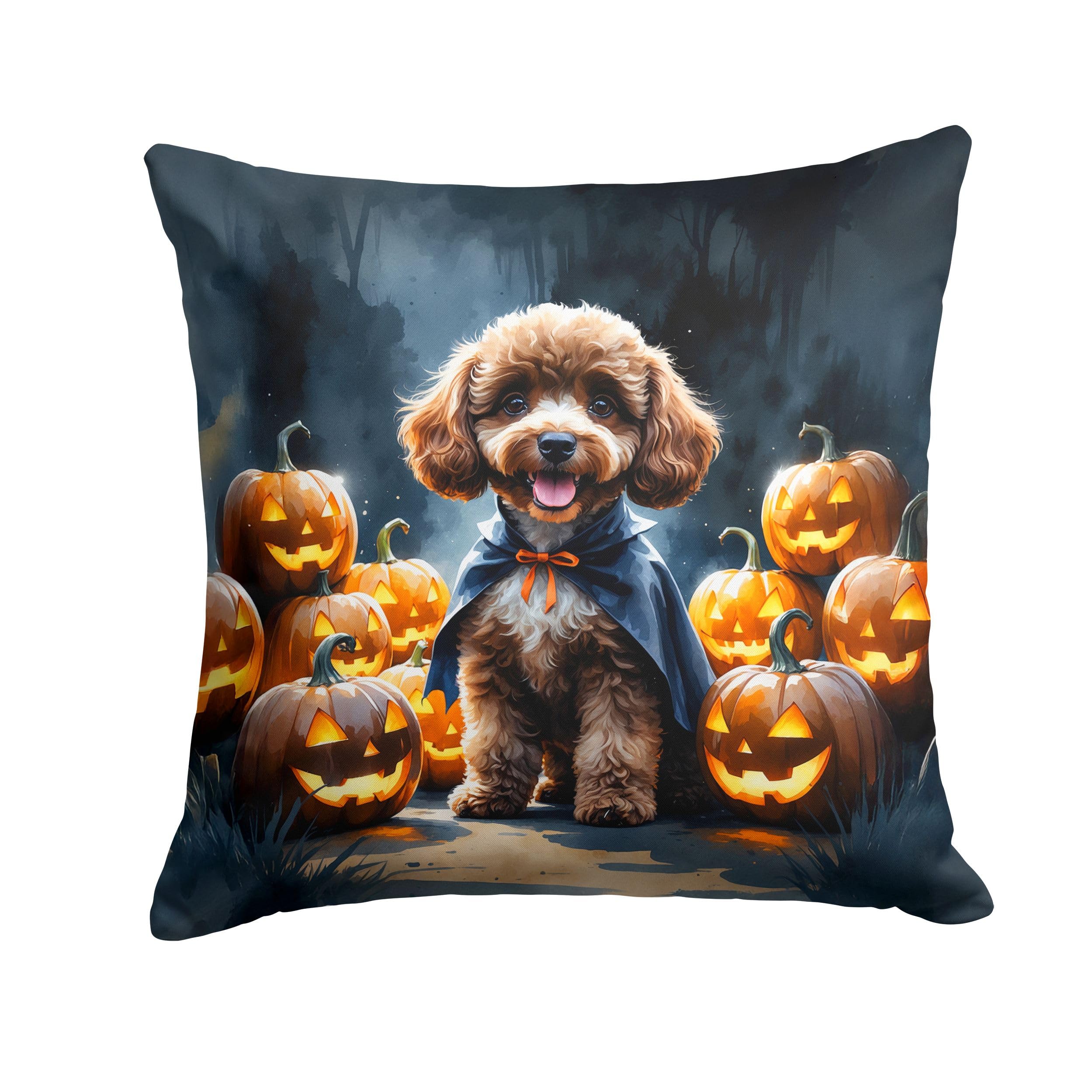 Carolines Treasures Chocolate Poodle Puppy Halloween Throw Pillow Machine Washable, Indoor Outdoor Decorative Pillow for Couch, Bed or Patio, 18Hx18W