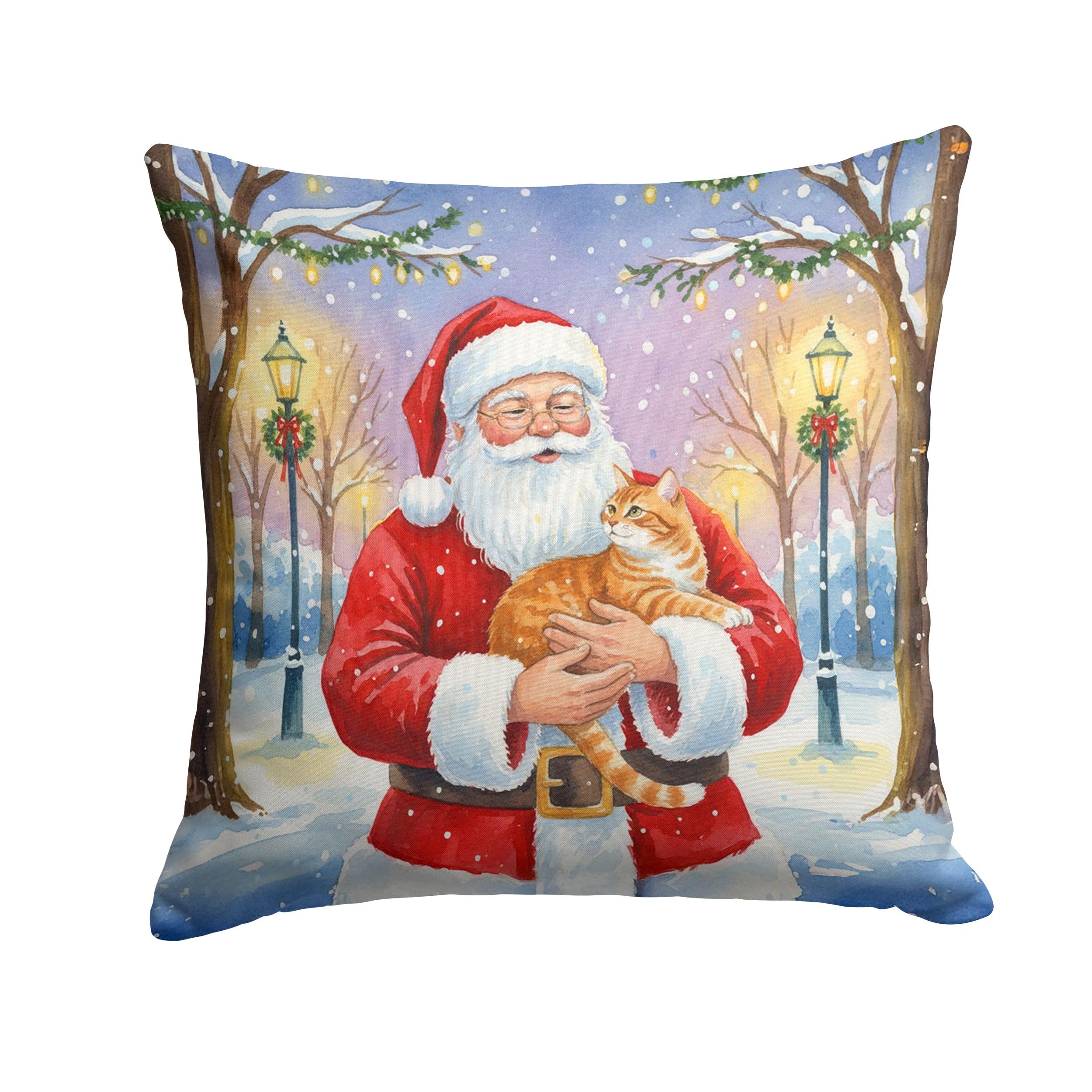 Carolines Treasures Orange Classic Tabby Cat with Santa Claus Throw Pillow Decorative Indoor Outdoor Accent Cushion for Couch, Bed or Patio, 14Hx14W