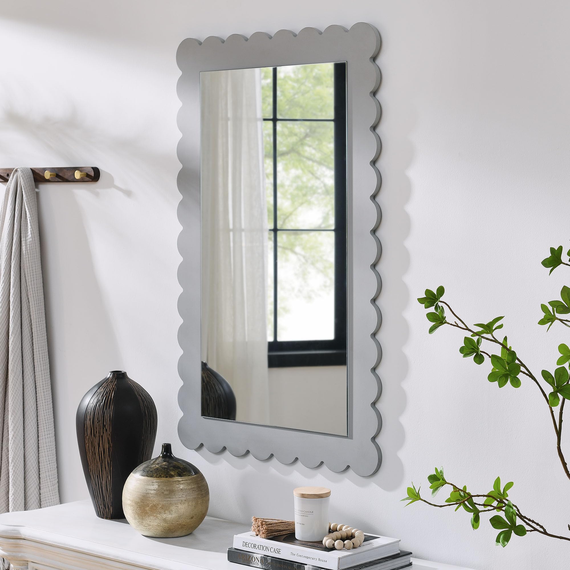 Emmeline Scalloped Rectangle Wall Mirror by Modway