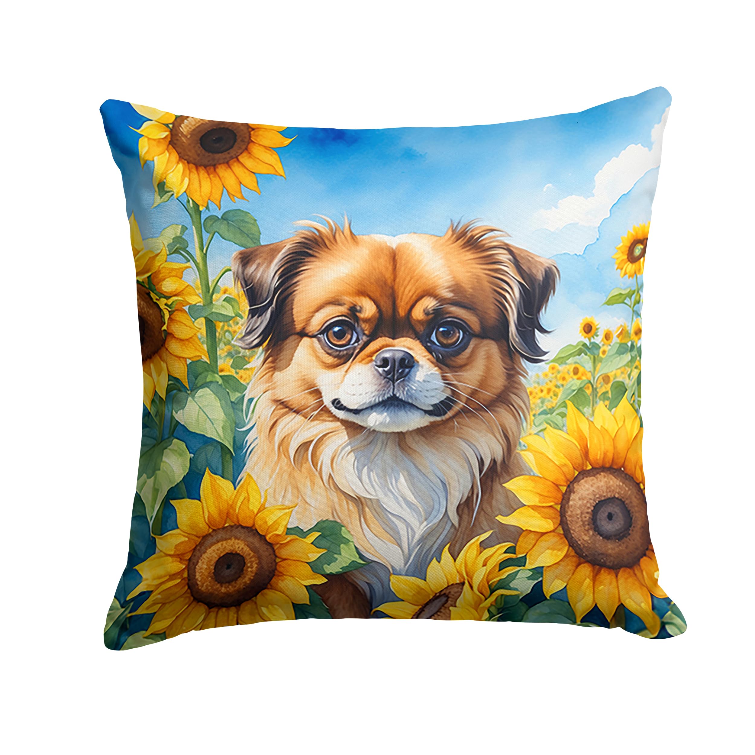 Carolines Treasures in Sunflowers Throw Pillow, 18Hx18W, Tibetan Spaniel 6167