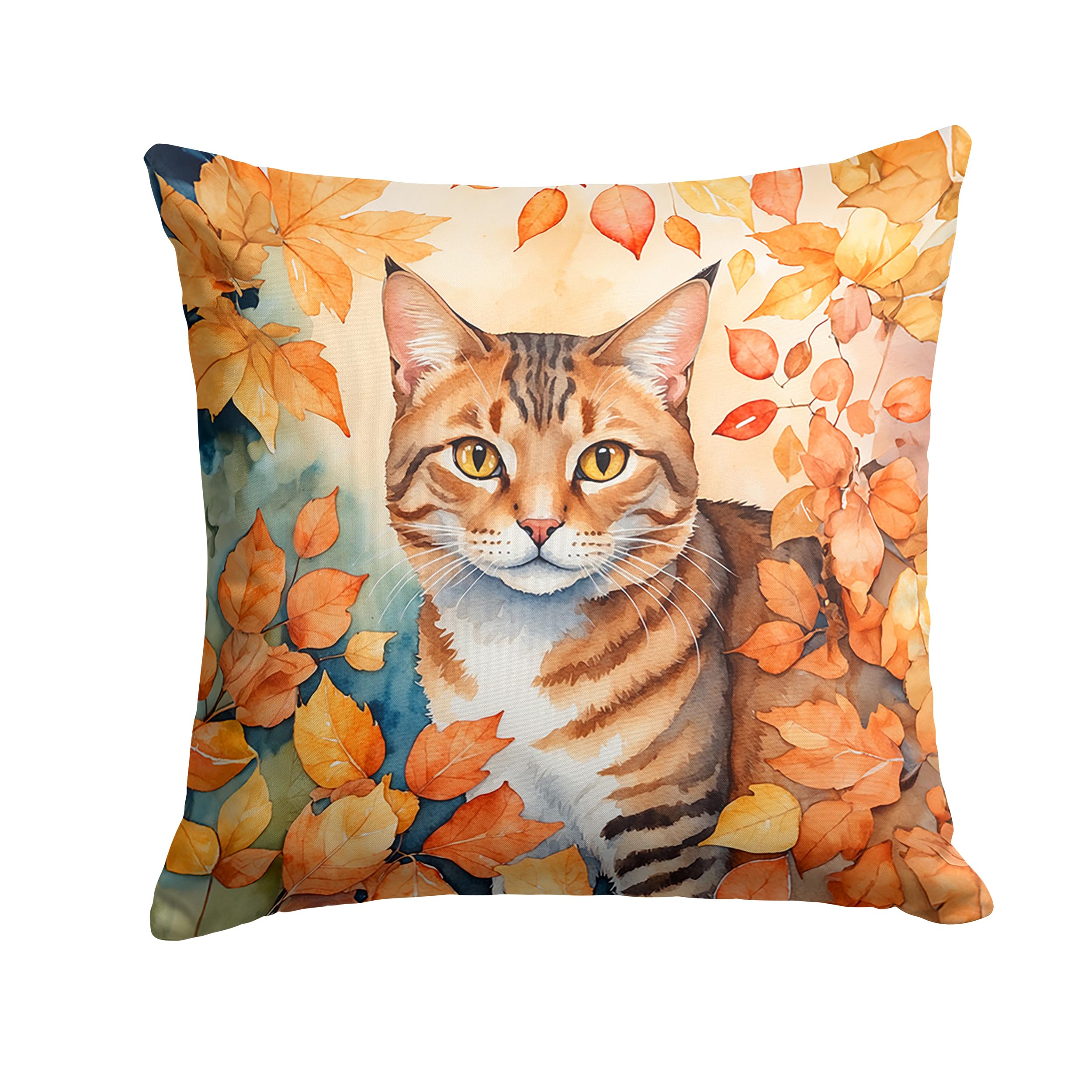 Carolines Treasures Aegean Cat in Fall Leaves Throw Pillow Machine Washable, Indoor Outdoor Decorative Pillow for Couch, Bed or Patio, 14Hx14W