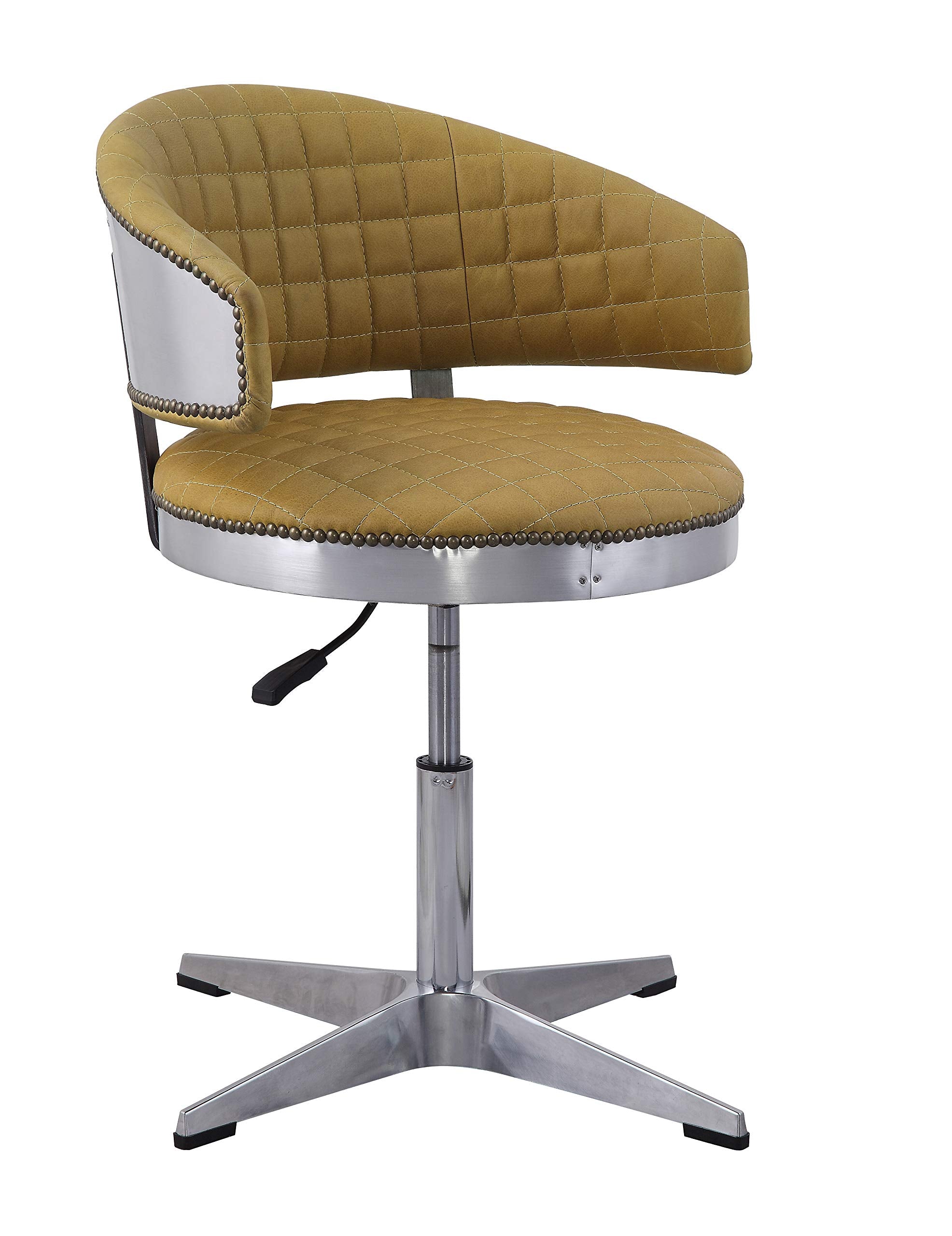 Acme Brancaster Adjustable Chair In Turmeric Top Grain Leather And Chrome