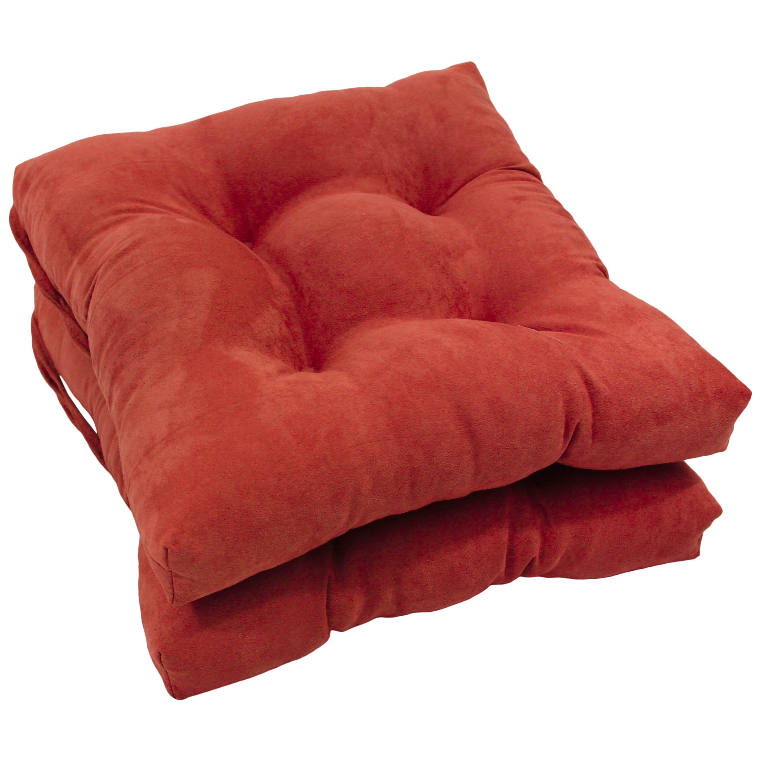 16-inch Solid Micro Suede Square Tufted Chair Cushions (Set of 2) - Cardinal Red
