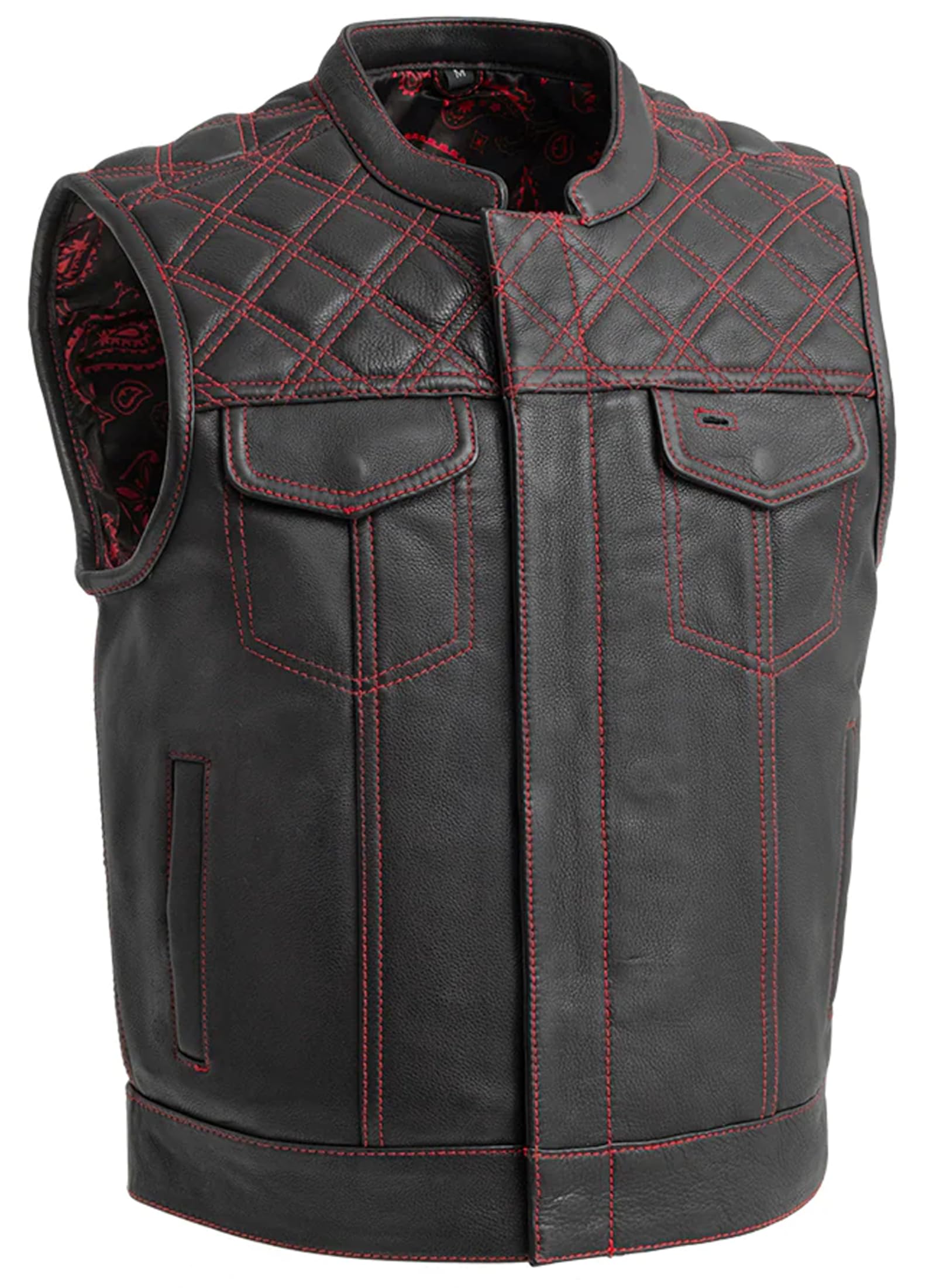 Downside Mens Motorcycle Leather Vest - Black/Red