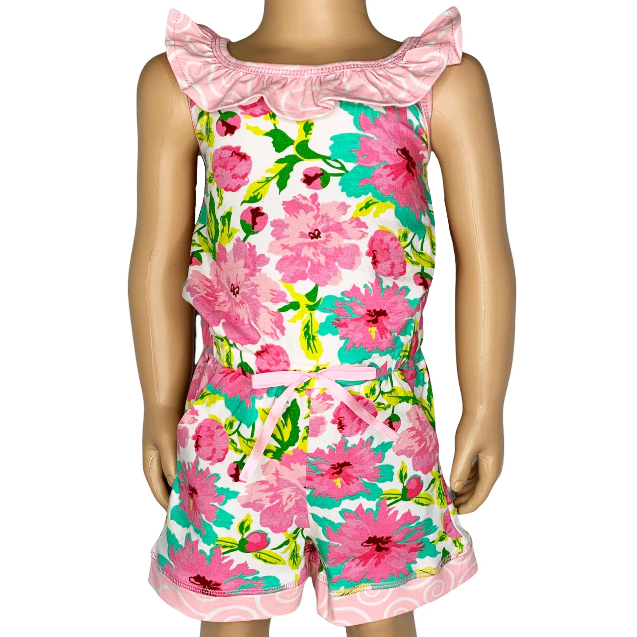 AnnLoren Little & Big Girls Jumpsuit Shabby Chic Floral Spring Summer Romper