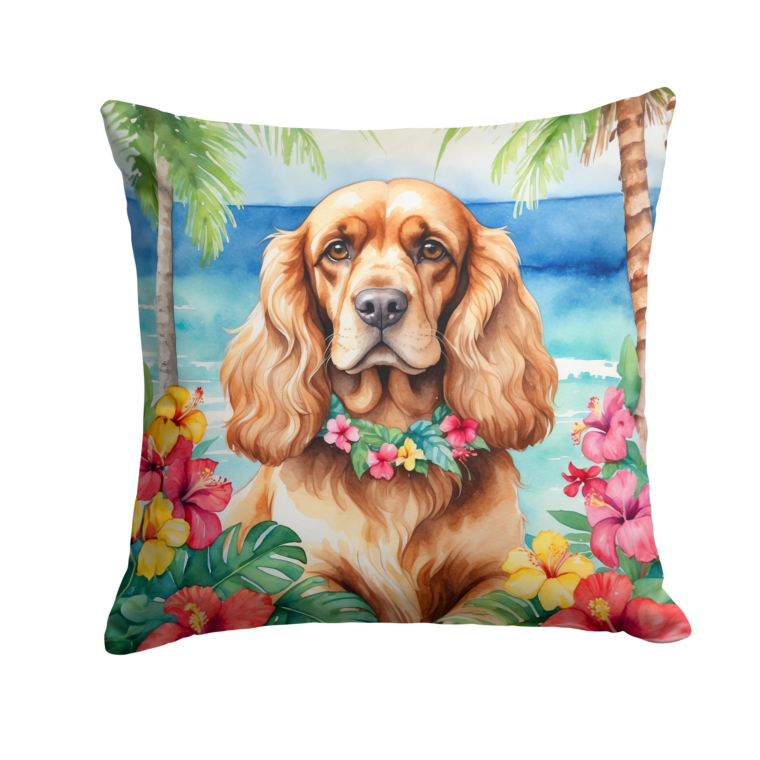 Carolines Treasures Luau Party Decorative Throw Pillow, 18Hx18W, Cocker Spaniel 6412