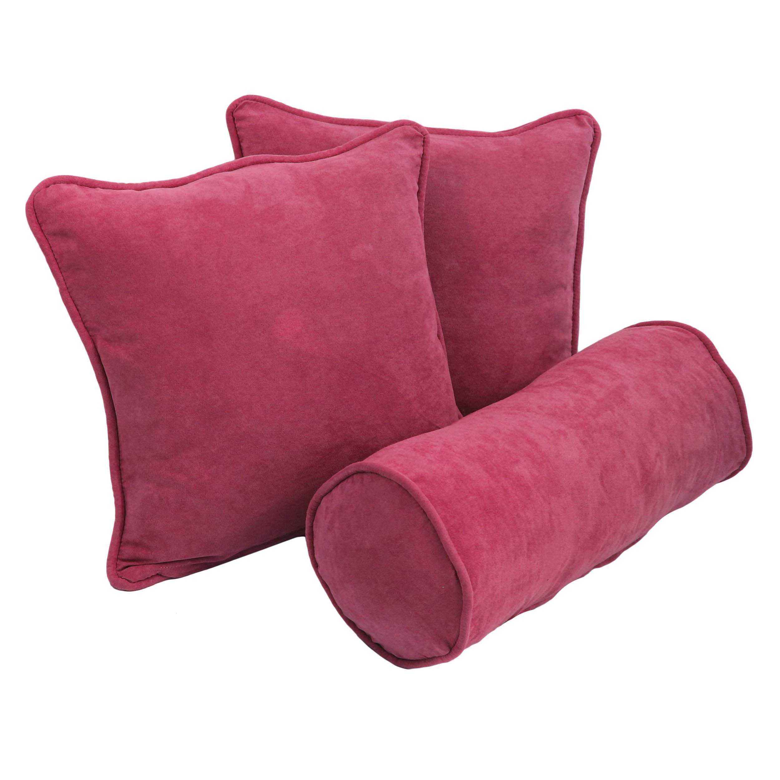 Double-corded Solid Microsuede Throw Pillows with Inserts (Set of 3) - Bery Berry