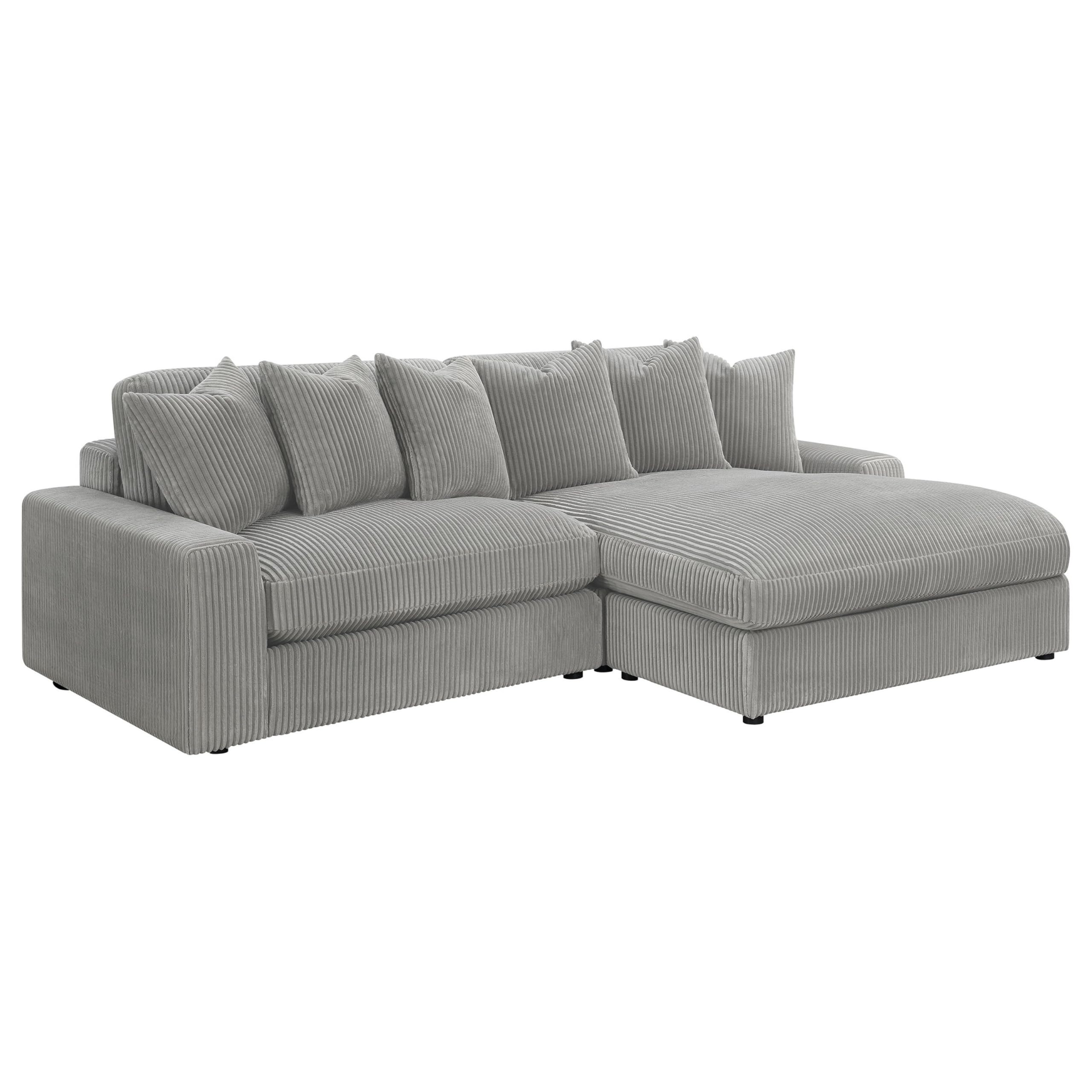 Lain Sectional Sofa with Reversible Chaise, 6 Throw Pillows, Gray Corduroy