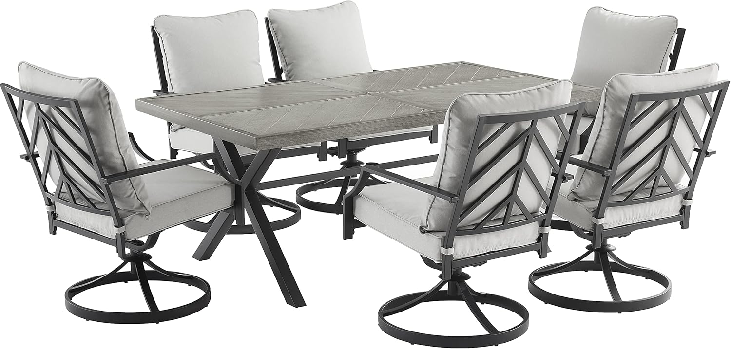 Otto 7 Piece Outdoor Dining Set Gray, Matte Black - Table & 6 Swivel Chairs