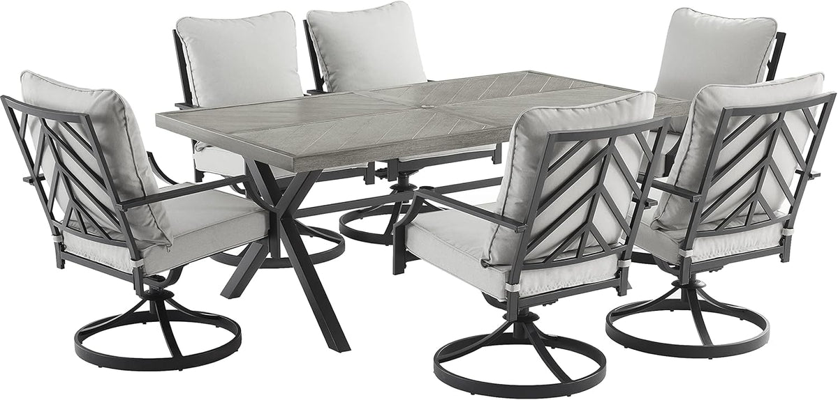 Otto 7 Piece Outdoor Dining Set Gray, Matte Black - Table & 6 Swivel Chairs