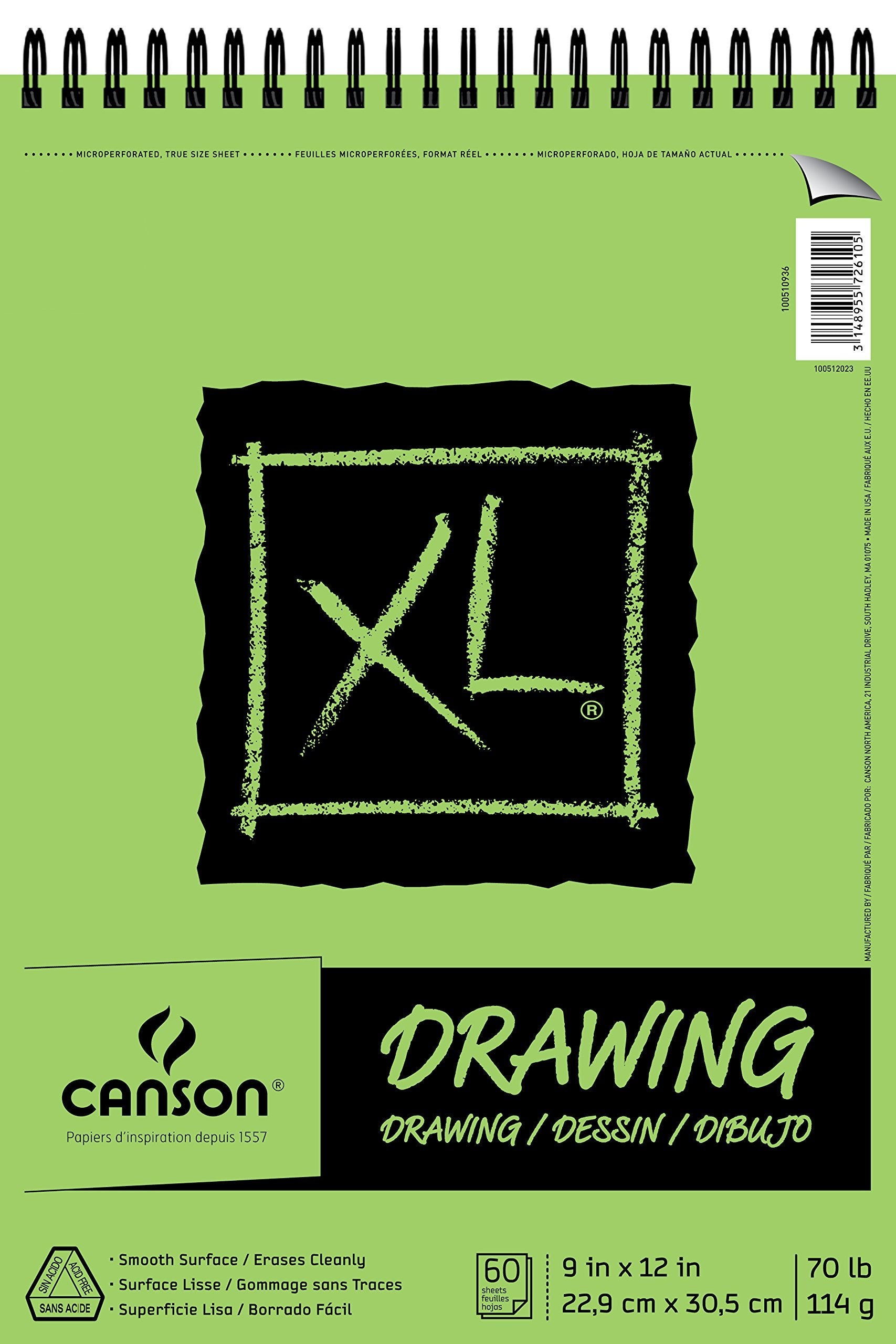 Canson Xl Series Drawing Pad, Side Wire Bound, 9X12 Inches, 60 Sheets - Artist Paper For Students, Marker, Pen, Ink, Pencil