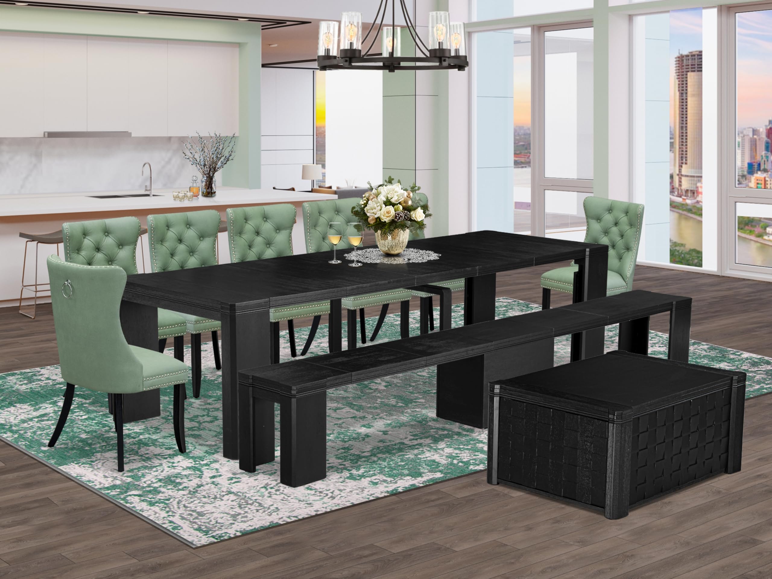 10-piece Dining Room Table Set a Rectangular Kitchen Table with a coffee Table