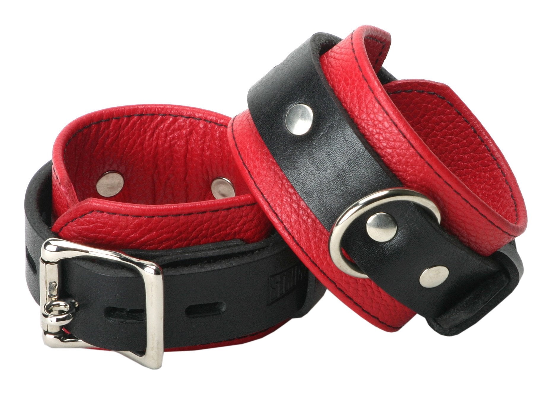Strict Leather Deluxe Black and Red Locking Wrist Cuffs