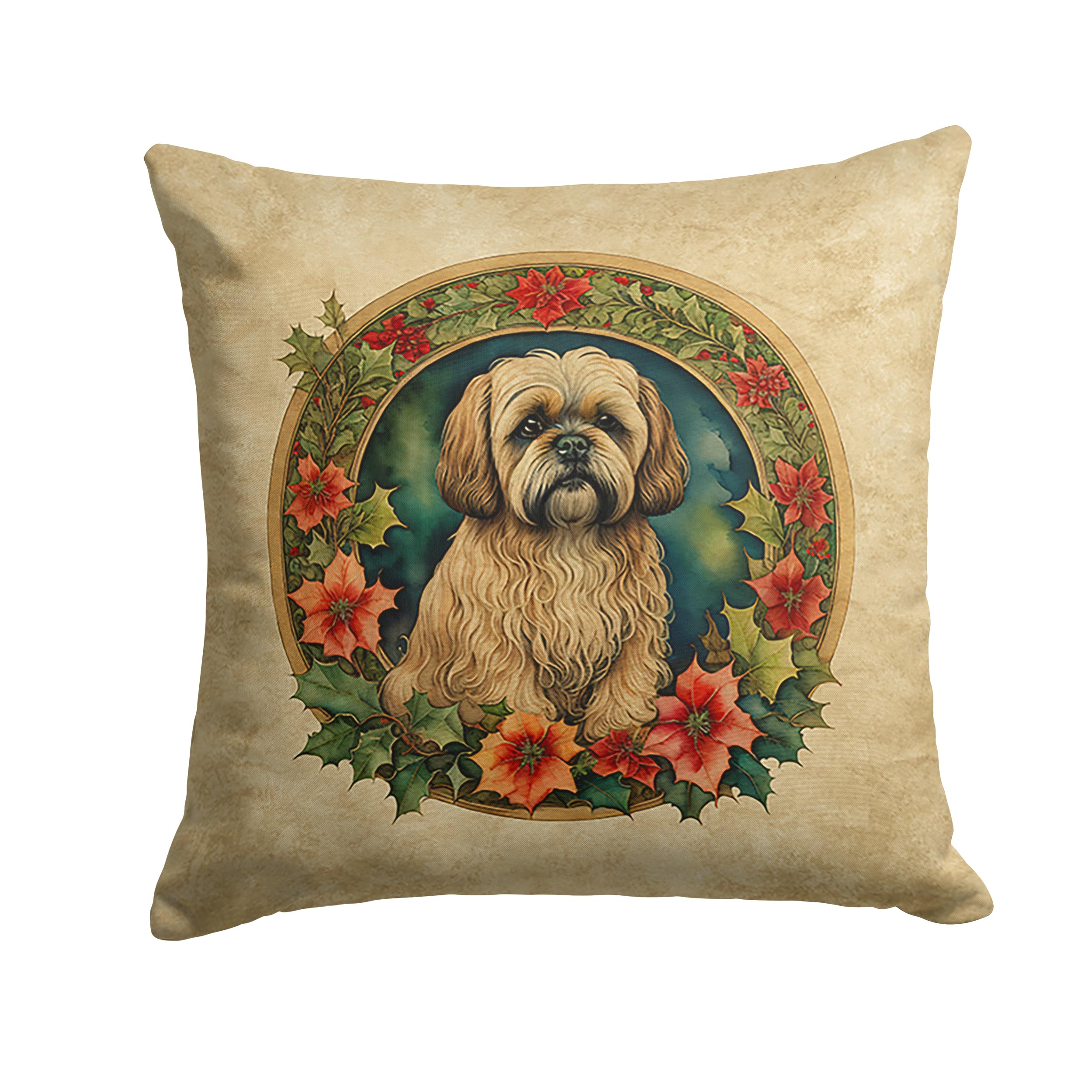 Lhasa Apso Christmas Flowers Throw Pillow